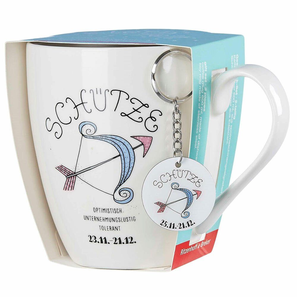 Becher Astro Schütze, 1-tlg., Porzellan, mit Schlüsselanhänger