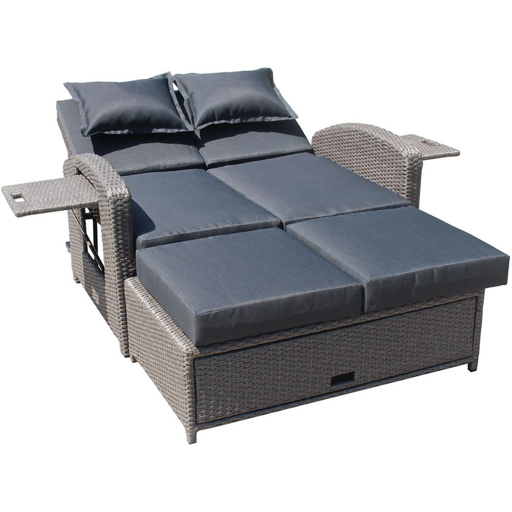 Lomadox Gartenliege GARDA-120, Gartensofa inkl. Auflagen, Polyrattan in grau, ca. 117x93x130 cm