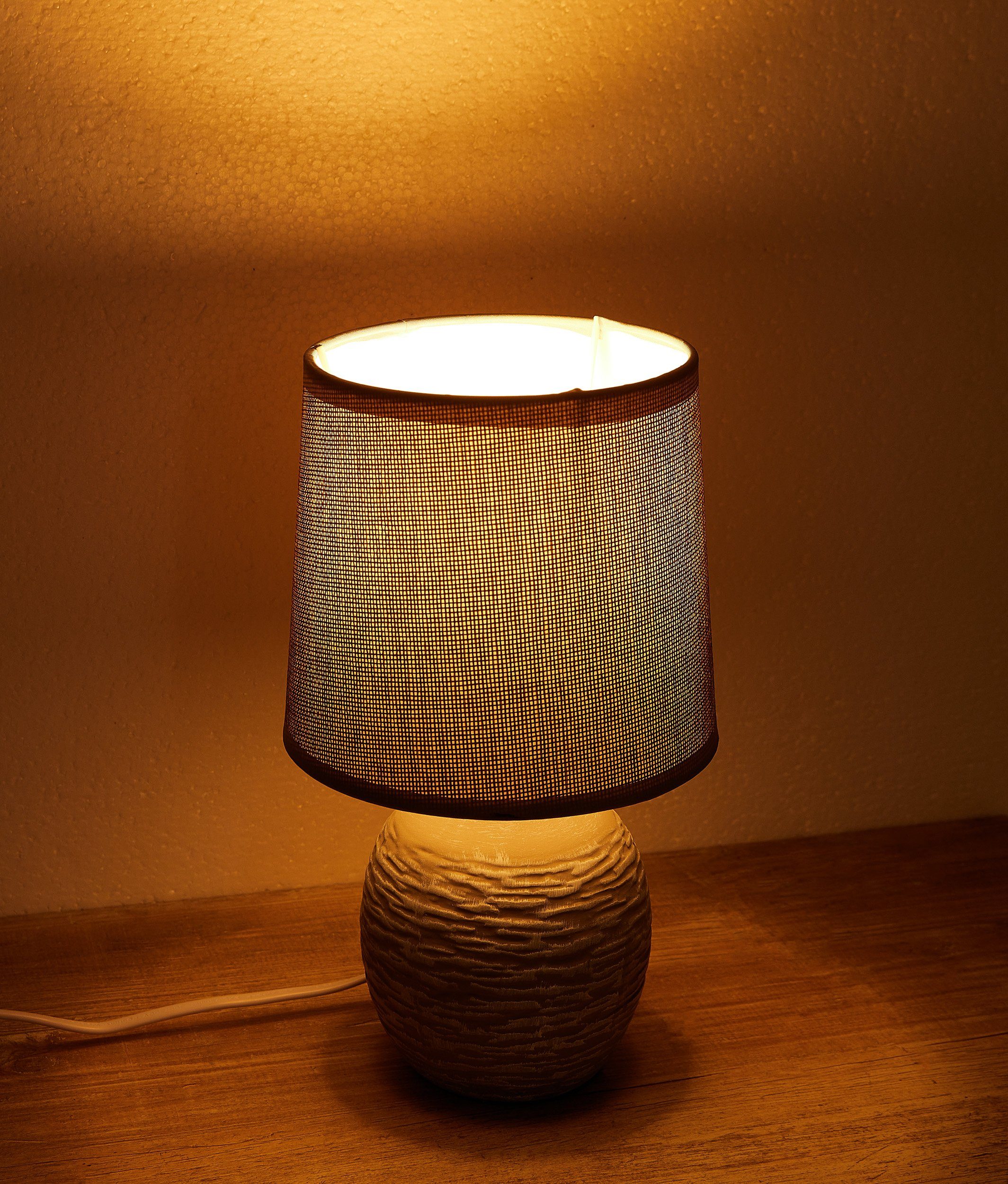 1x Nachttischlampen Modern 2er Grau, mit oder Nachttischlampe Ohne Deko BRUBAKER Keramikfuß - Tischleuchte Set Leuchtmittel, Tischlampe, Designer -