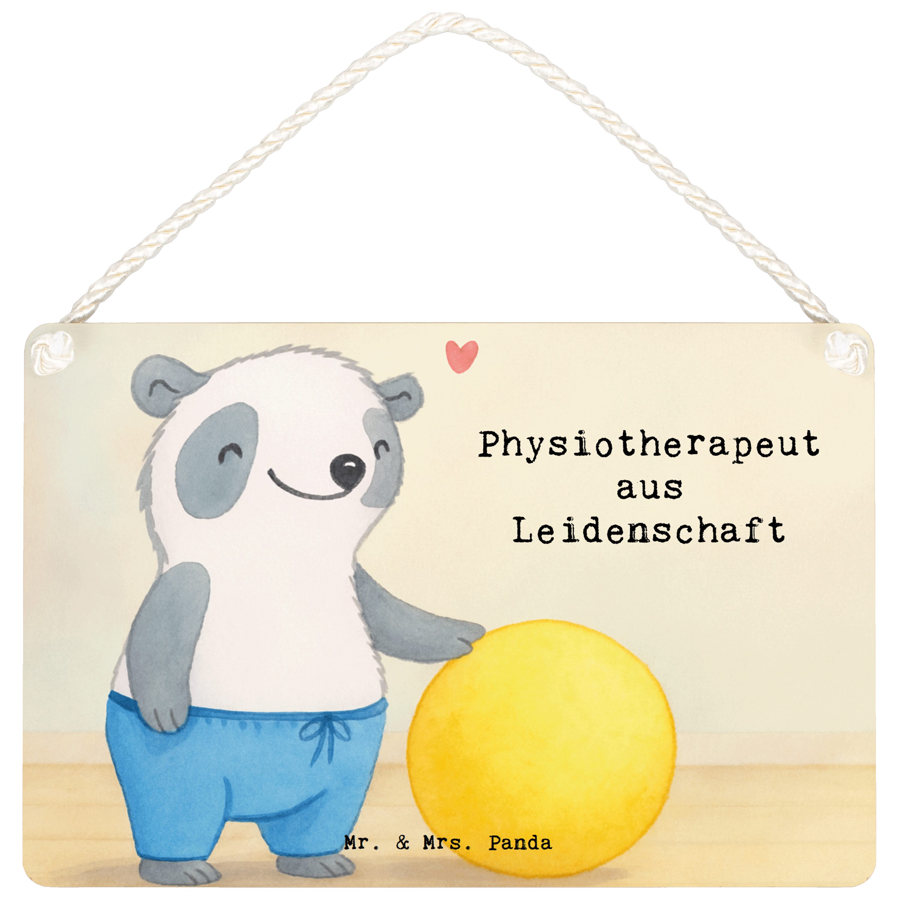 Mr. & Mrs. Panda Hinweisschild Physiotherapeut Leidenschaft Design, Schild DIN A6, Weiß, Deko, Holzs, (Packung), holzbild Dekoration Schild Geschenk