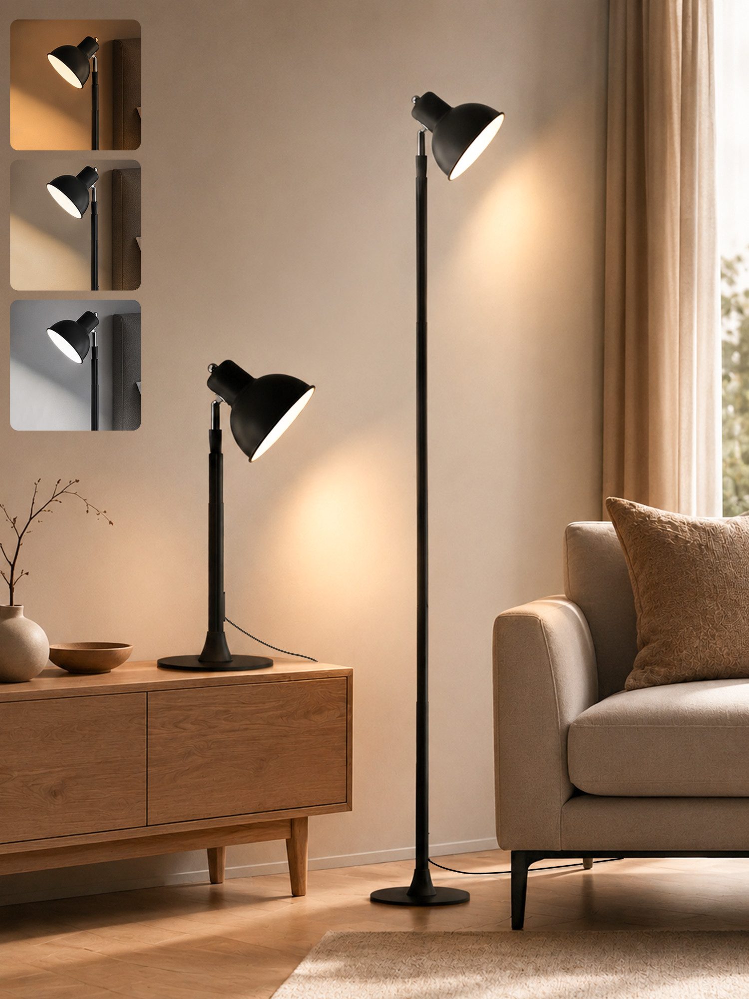 Lapamax Stehlampe Höhenverstellbare LED Tischleuchte 45–145 cm, 3 Lichtfarben, USB, dimmbar, LED, warmweiß, neutralweiß, kaltweiß, 150° …