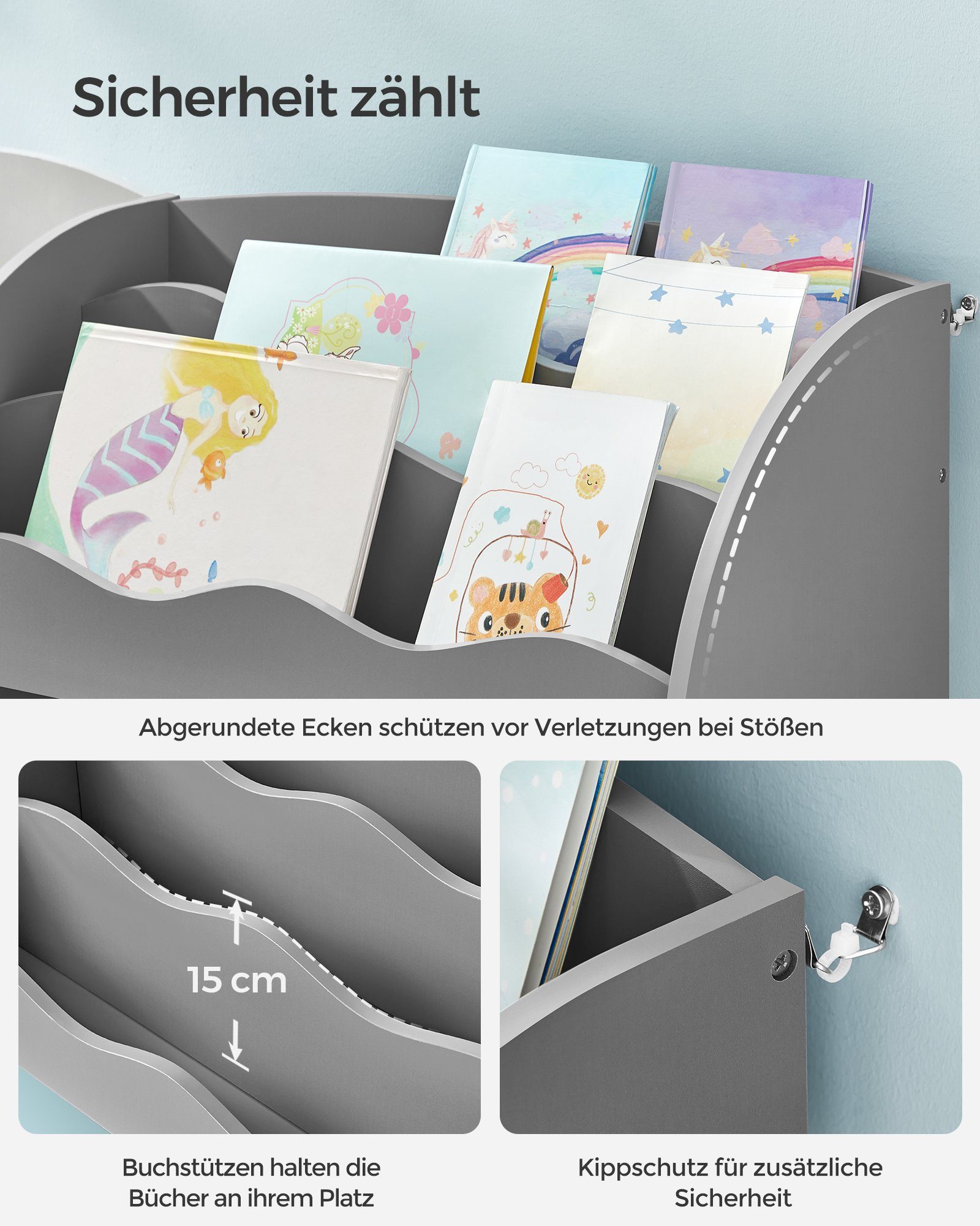 SONGMICS Spielzeugtruhe Bücherregal Kinder, Kinderregal für Bücher, Spielzeugregal, mit 2 Boxen, für Spielzimmer, Kinderzimmer, Wohnzimmer – Bild 5 von 5