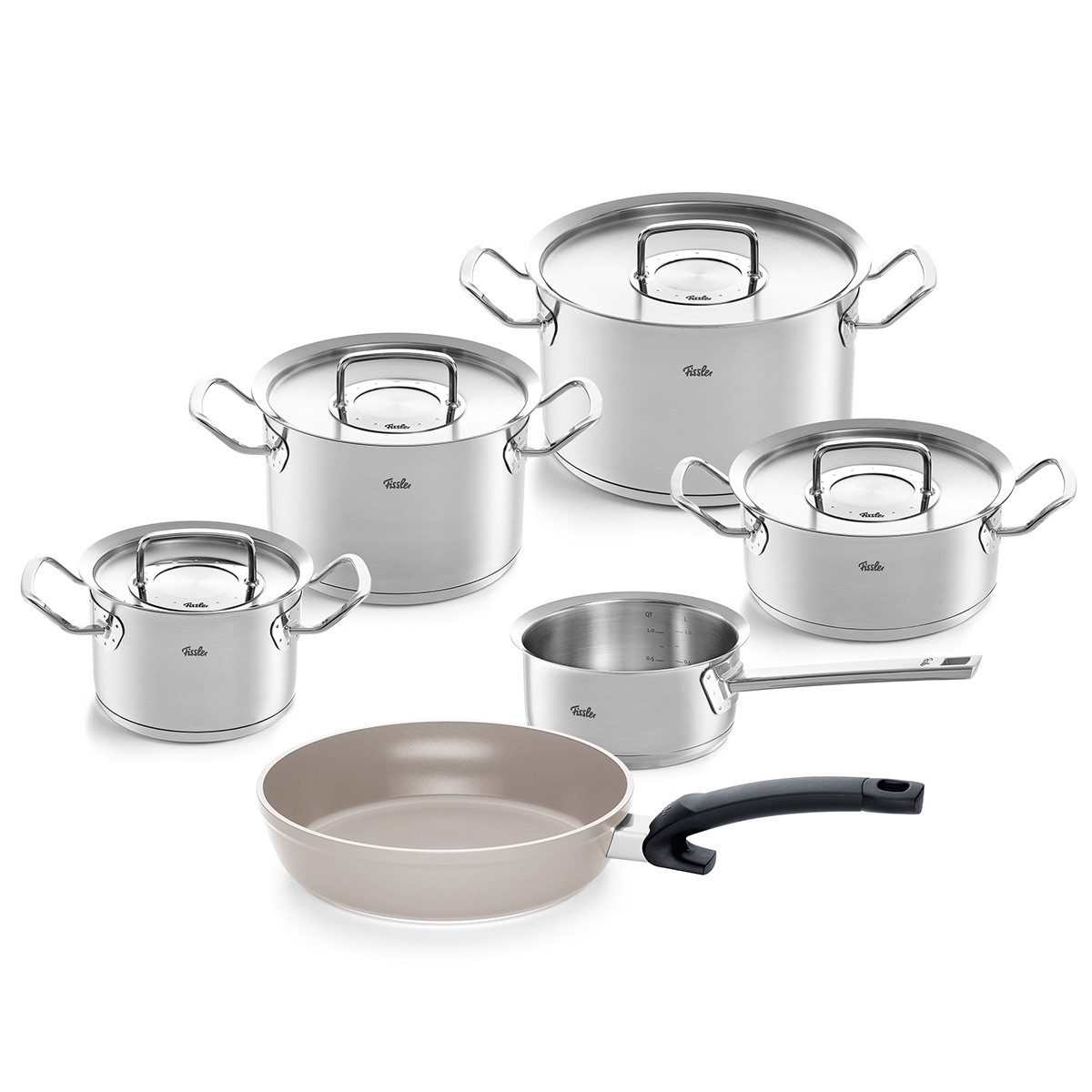Fissler Topf-Set Original-Profi Collection®, Edelstahl 18/10 (Set, 6-tlg., je 1 Kochtopf 16/20/24cm, Bratentopf 20cm, Kasserolle 16cm,Pfanne 24cm), cookstar Allherdboden;Extra breiter Schüttrand;alle Herdarten