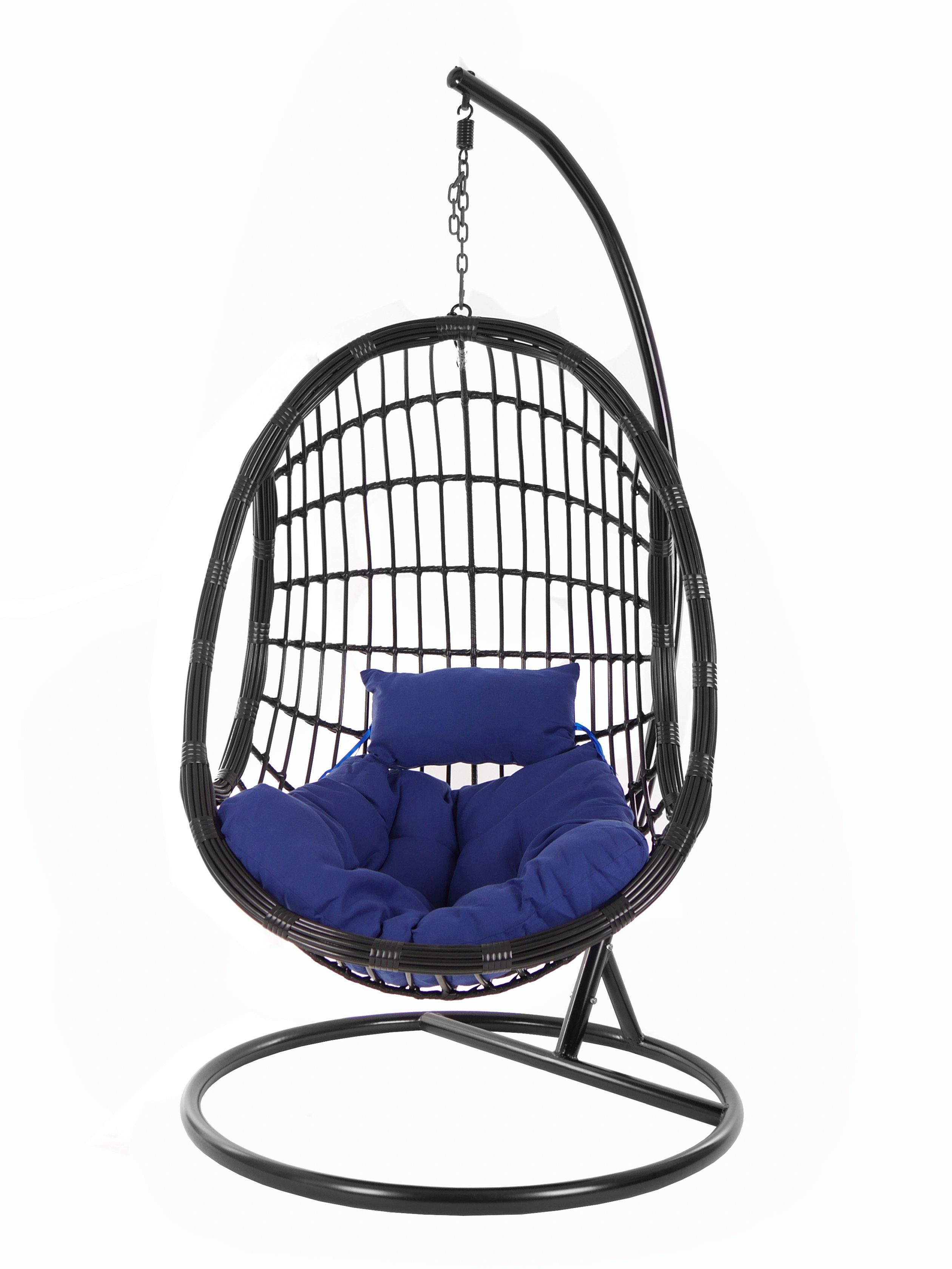 KIDEO schwarz, (5900 Kissen, und dunkelblau black, Hängesessel mit Loungemöbel, edles Chair, Gestell Design Swing Hängesessel PALMANOVA navy) Schwebesessel,