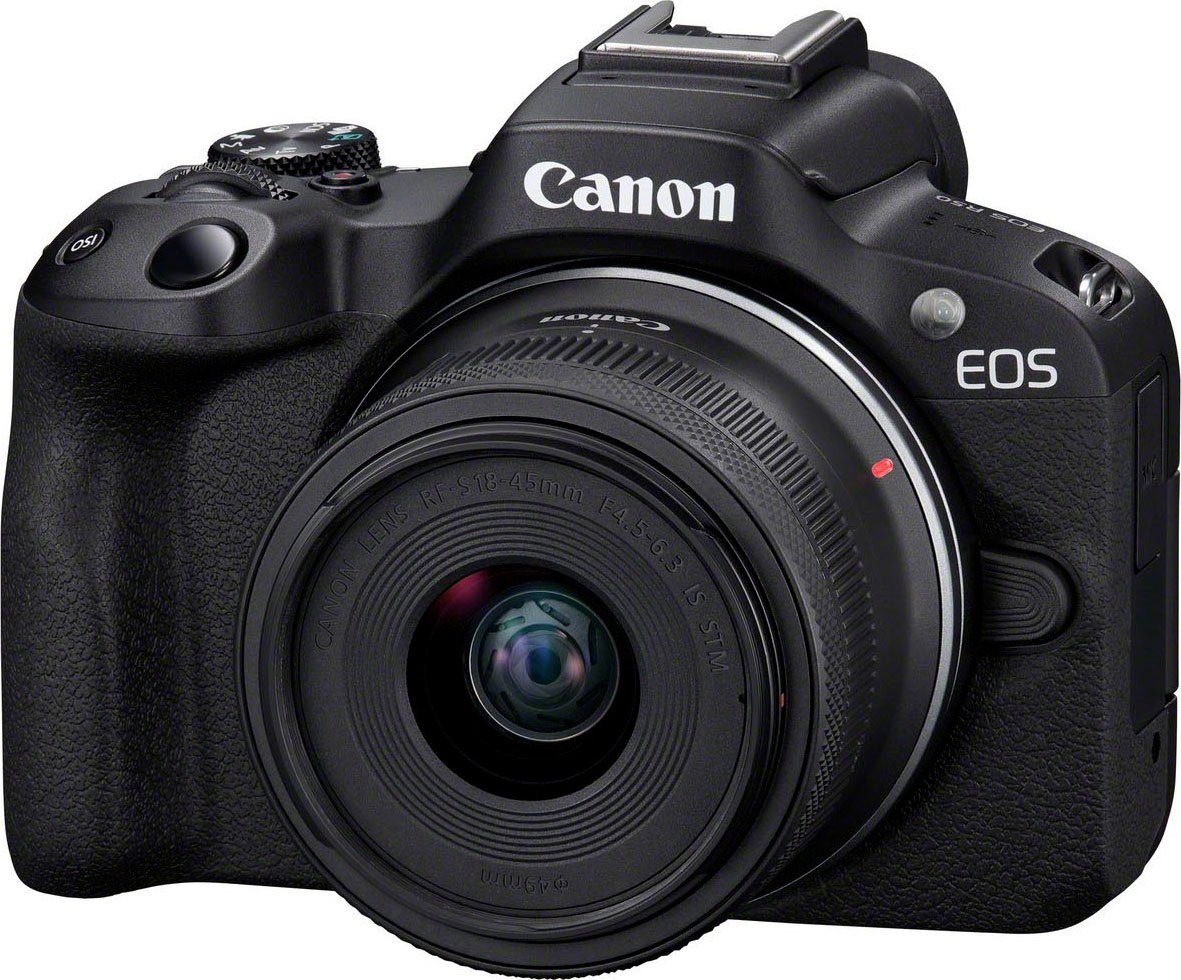 Canon EOS RF-S WLAN, MP, IS (RF-S IS + RF-S IS) R50 24,2 Systemkamera STM Objektiv F4.5-6.3 18-45mm 18-45 Bluetooth, inkl. 18-45mm Kit F4.5-6.3 STM