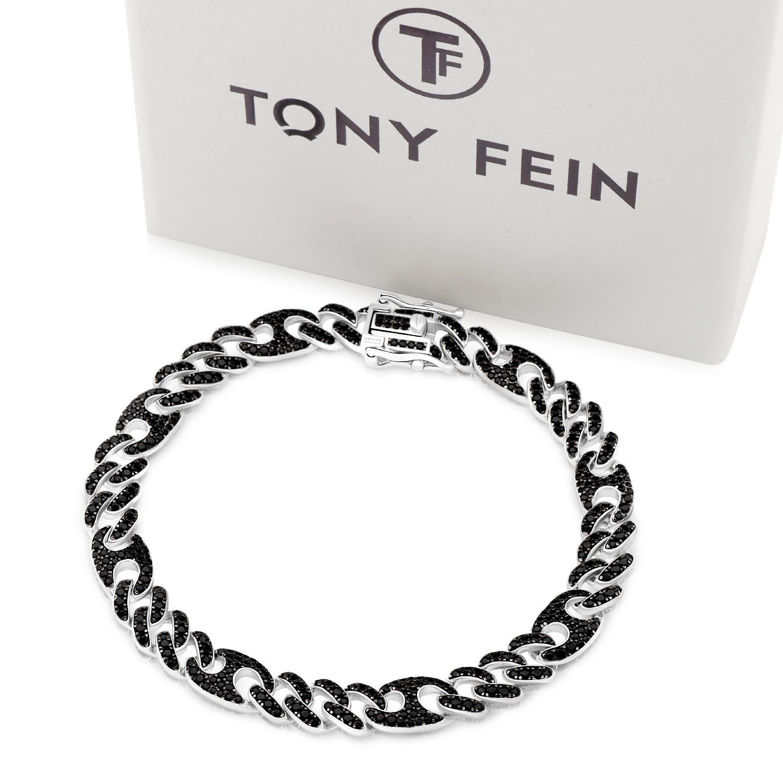Tony Fein Silberarmband Panzerarmband Kaffebohnen 8 mm 925er Sterling Silber Massiv, Made in Italy