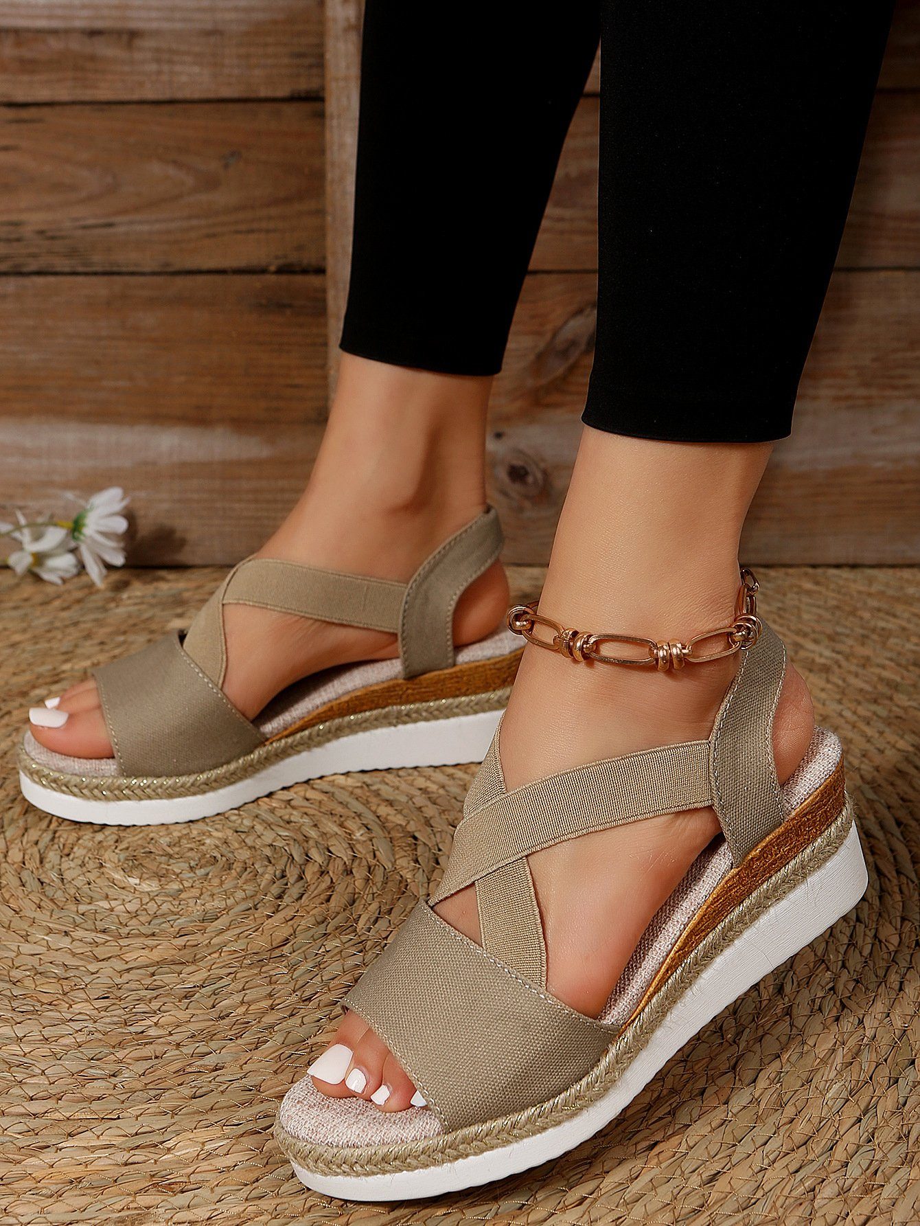 YOOdy~ Sandalen damen sommer Hausschuhe Sandale Mode flache Beige Sandalen Strand