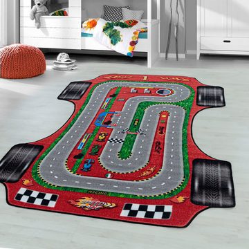Kinderteppich PLAY 2907, Ayyildiz Teppiche, rechteckig, Höhe: 6 mm, robuster Kurzflor, Rennstrecke, Autos,Kinderzimmer