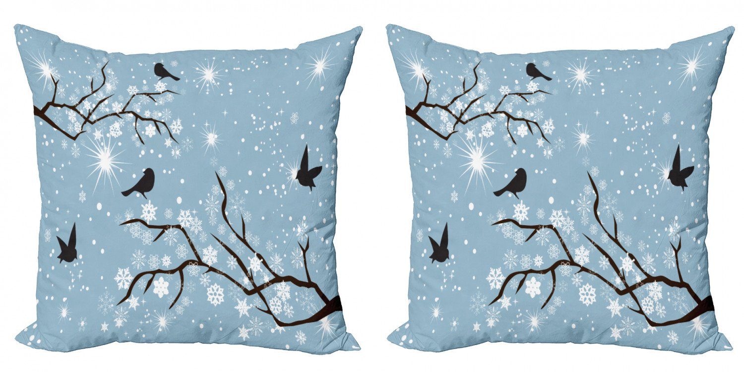 Vögel Modern (2 Digitaldruck, Snowy-Bäume Schneeflocken Abakuhaus Stück), Doppelseitiger Accent Kissenbezüge