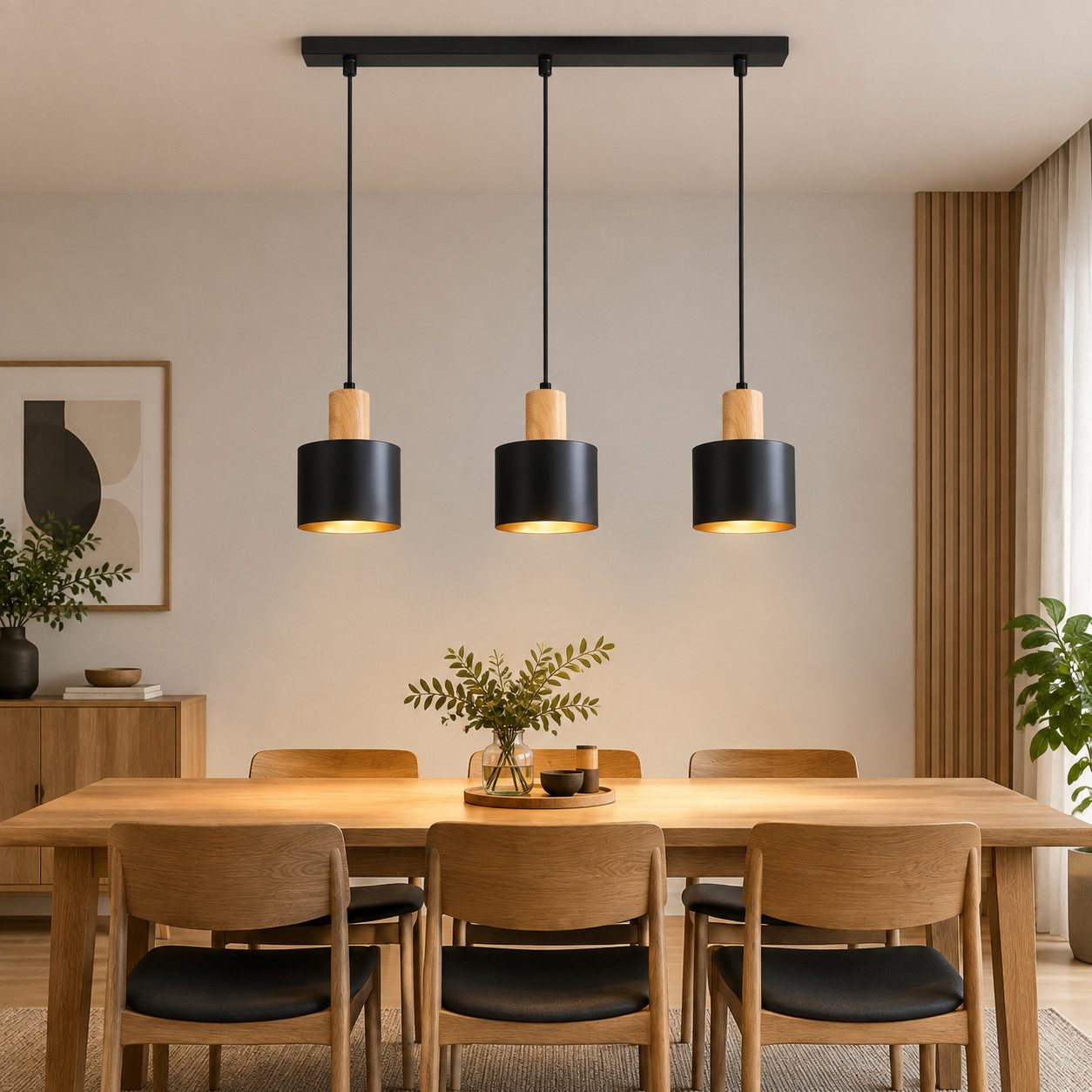 ZMH Pendelleuchte E27, 1/2/3-flammig,höhenverstellbare Hängelampe, ohne Leuchtmittel, Esstischlampe, Esszimmerlampe und Kücheninsel-Lampe