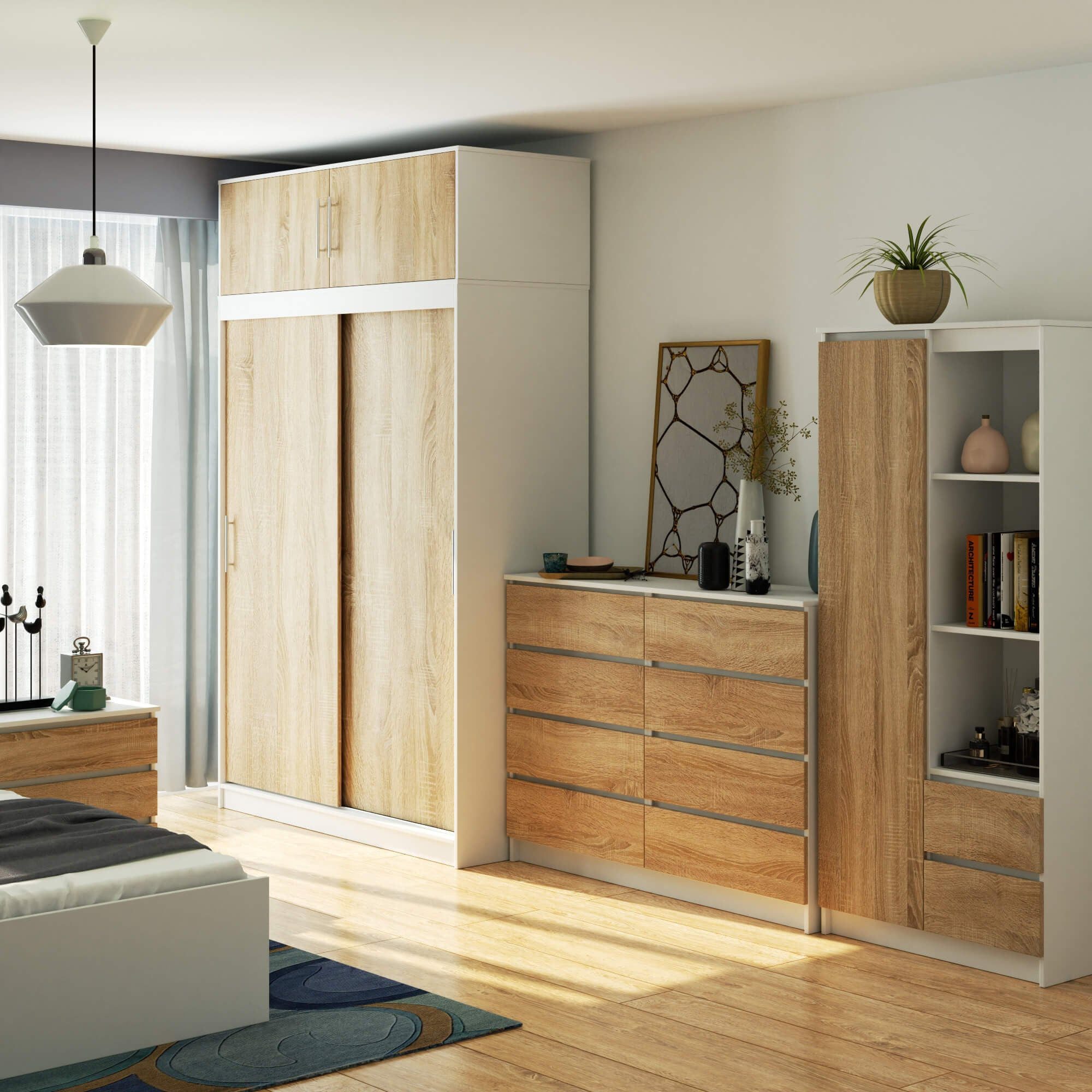 Raumhirsch Furniture Kleiderschrank Moderner Kleiderschrank 4 Türen - Praktischer Stauraum - Weiß Matt Funktionaler Kleiderschrank mit 4 Türen in Weiß Matt