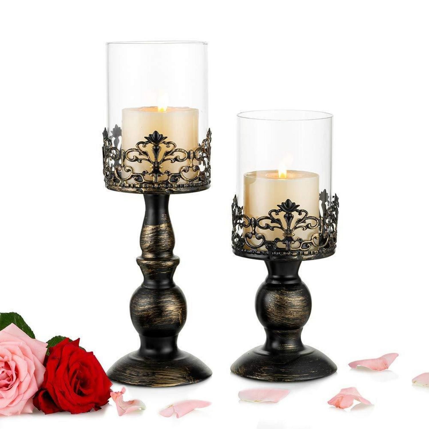 LuxusKollektion Kerzenständer Kerzenhalter Stumpenkerzen Schwarz Vintage Metall Petit+Grand (2 St)