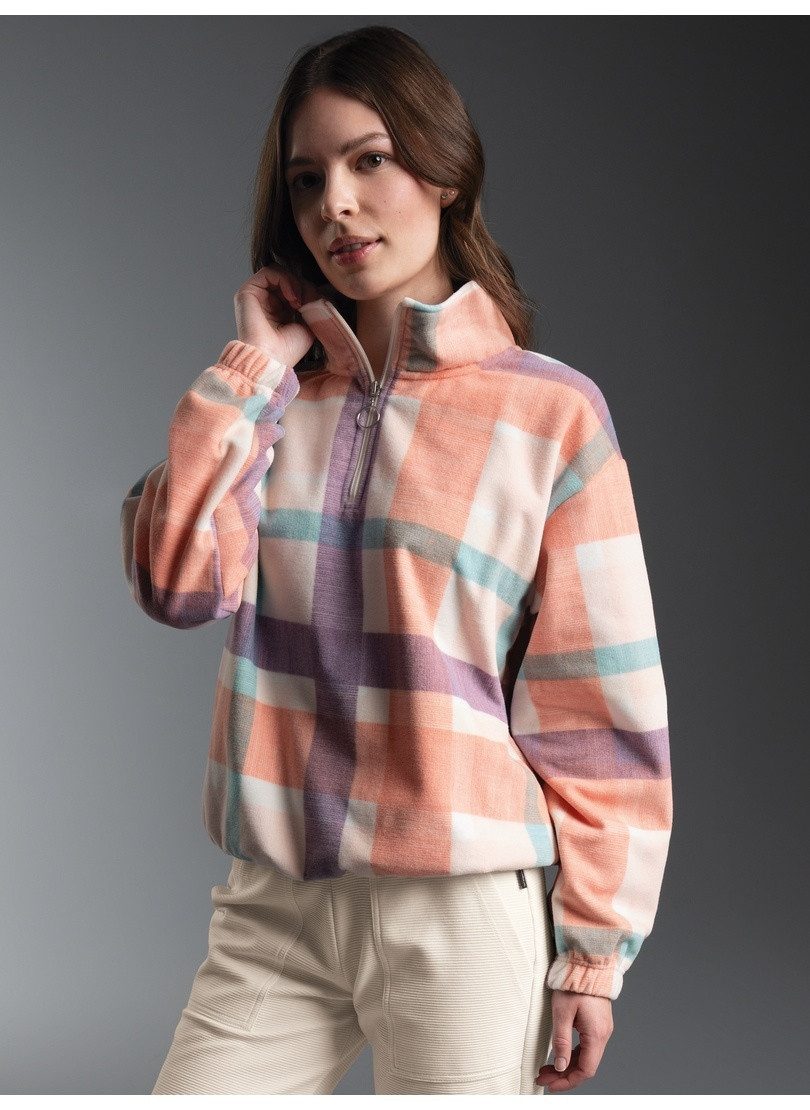 Trigema Strickfleece-Pullover TRIGEMA Fleece Sweatshirt mit Stehkragen und Karo Design