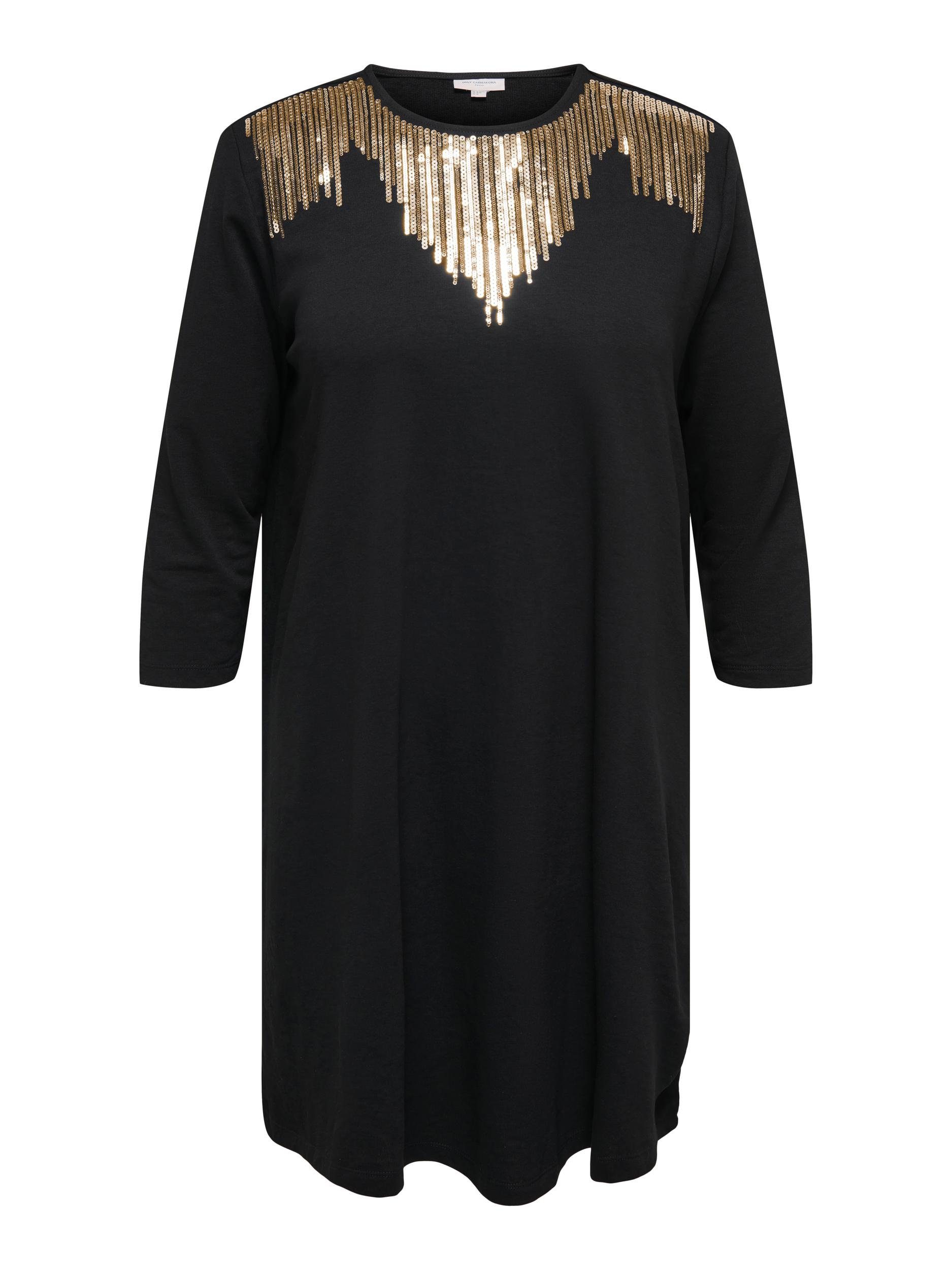 ONLY CARMAKOMA Jerseykleid CARGENEVA DRESS Black Detail:GOLD BLING SEQUINS 3/4 JRS