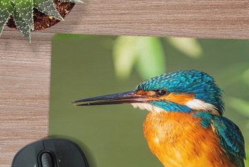 MuchoWow Mauspad Vogel - Eisvogel - Zweig - Blätter - Moos (1-St), Gaming, Mousepad, Büro, 20x20 cm, Mausunterlage