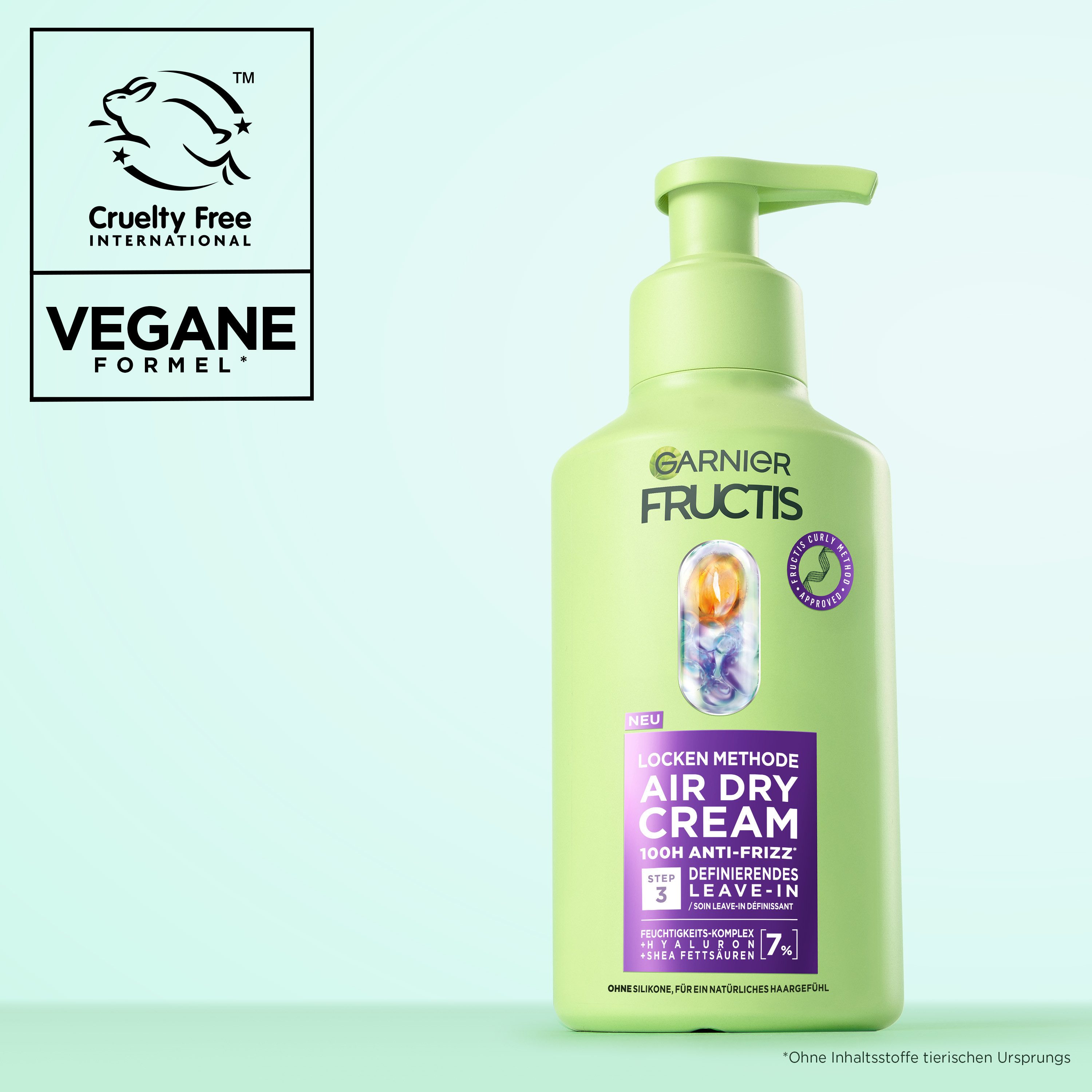 GARNIER Leave-in Pflege LOCKEN METHODE AIR DRY CREAM, Für lockiges Haar, bändigt Frizz bis zu 100 Stunden