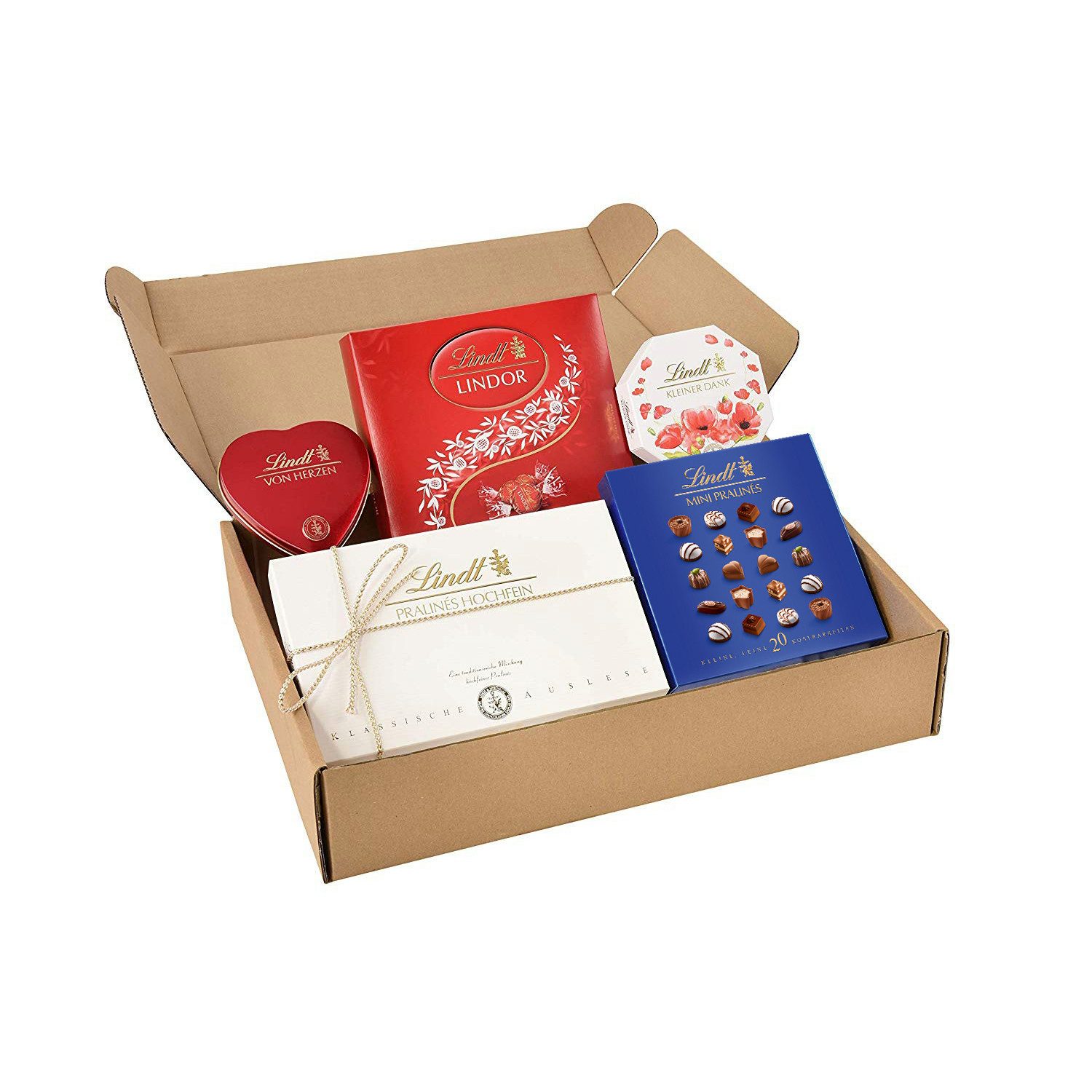 LINDT Schokolade LINDT Geschenk Set 477 g Pralinés Hochfein von Herzen Lindor