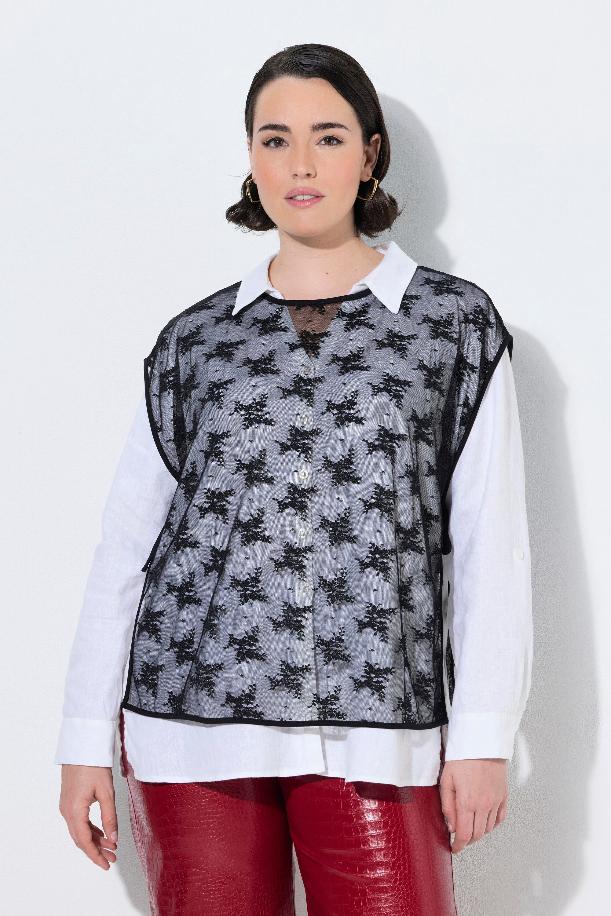 Ulla Popken Longtop Pullunder Spitze Rundhals ärmellos Stretch