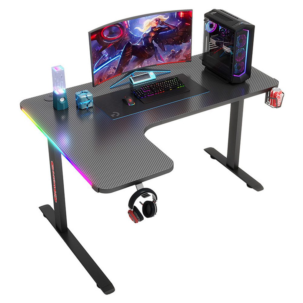 Muxing Eckschreibtisch Gaming Eckschreibtisch mit RGB LED, Schwarz (1-St)