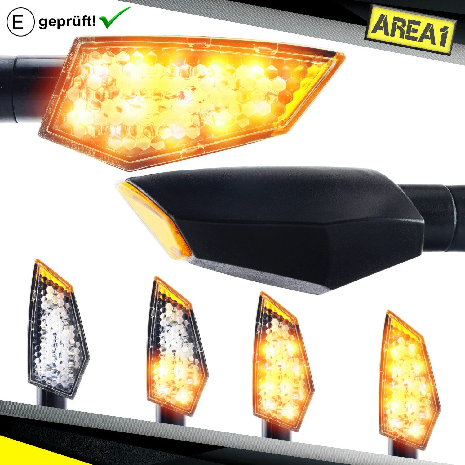Blinker Motorrad LED Blinker E-geprüft Set (2 Stück) M10 mit Lauflichteffekt
