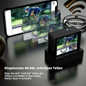 yozhiqu 4K WiFi Sportkamera-Kit, das gute Leben aufzeichnen Action Cam (4K Ultra HD, WLAN (Wi-Fi), Ultra HD 20 MP, 2' LCD-Bildschirm, 170° Weitwinkel, Unterwasseraufnahmen bis zu 40 m,mit Selfie-Stick,zwei 1200-mAh-Akkus)