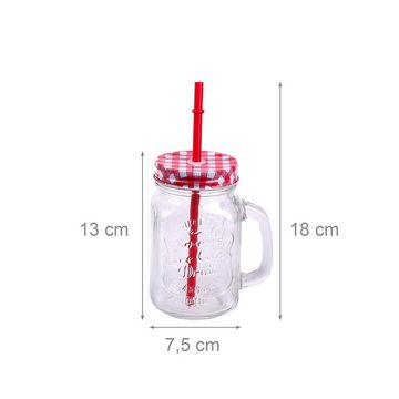 Schramm Glas Schramm® 4 Stück Trinkgläser mit Deckel, Henkel und Mehrweg -Strohhalm Trinkhalm wiederverwendbar (iii) Glas Gläser Trinkglas Cocktail ca. 500ml Drinking