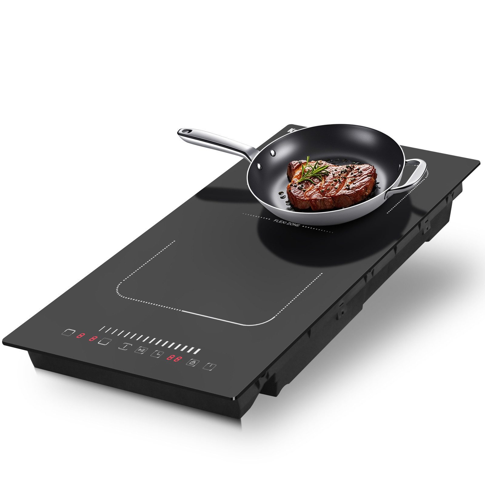 Karinear Induktions-Kochfeld 2 Platten, 3500W, Touch-Bedienung, Kindersicherung VDE-Stecker, 9 Stufen, 220-240V, Kristallglasoberfläche, einfach zu pflegen