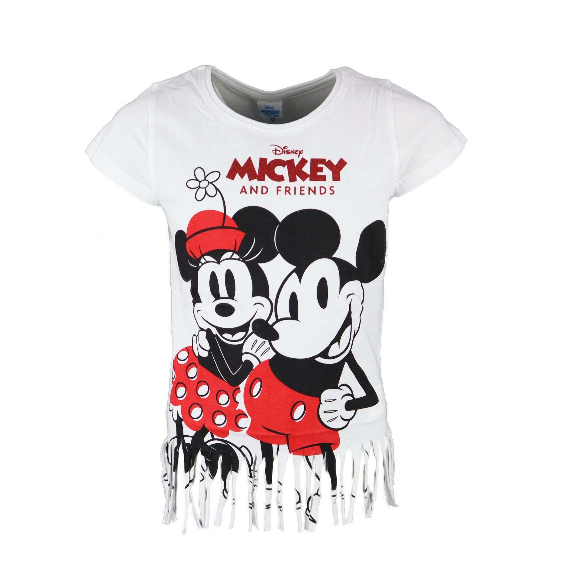 Weiß Maus und Mickey Disney bis 164, Mouse Gr. Print-Shirt oder Mickey Mädchen Minnie Grau 134 Jugend T-Shirt