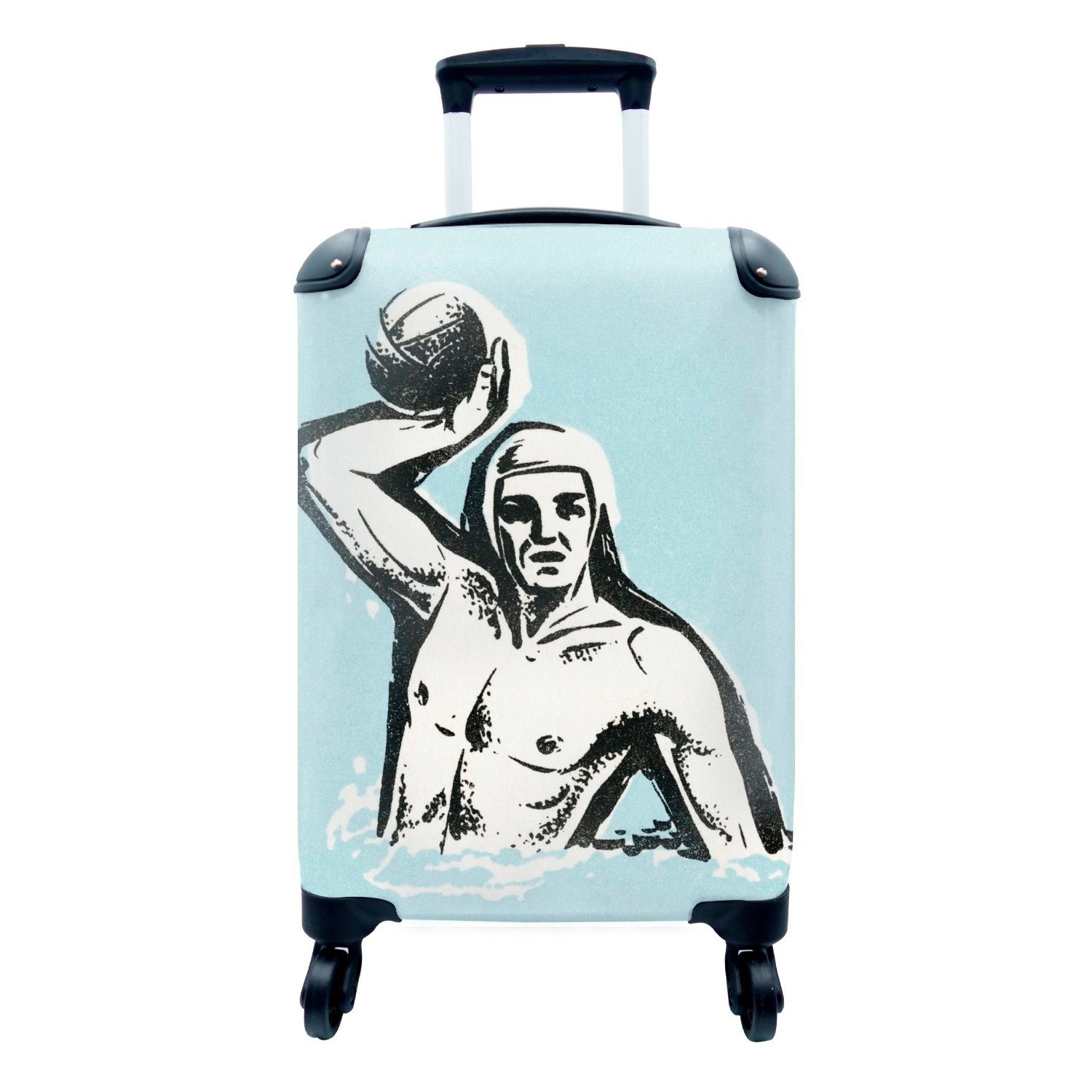 MuchoWow Handgepäckkoffer Eine Illustration eines Wasserballspielers, 4 Rollen, Reisetasche mit rollen, Handgepäck für Ferien, Trolley, Reisekoffer