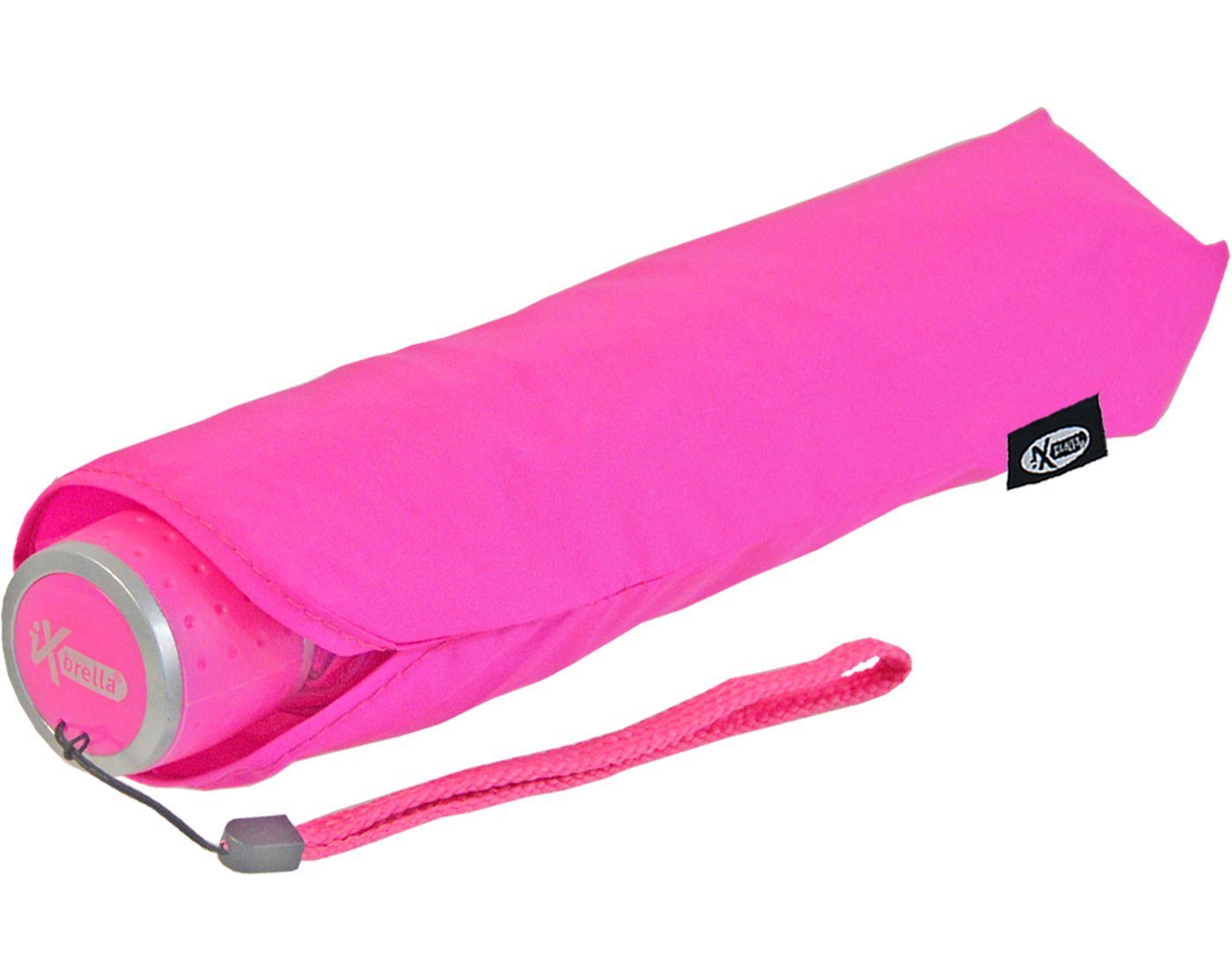 leicht, Dach Taschenregenschirm Mini iX-brella - Light großem Ultra - mit farbenfroh extra neon-pink