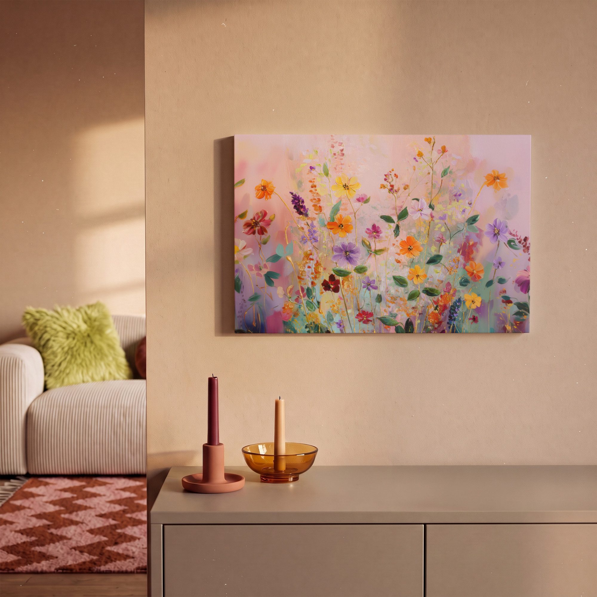 OneMillionCanvasses® Leinwandbild Kunstdrucke - Blumen - Abstrakt - Farbenfroh, Fotodruck (1 St), Wandbild, Deko Schlafzimmer Wohnzimmer Flur 20x20 cm – Bild 2 von 5