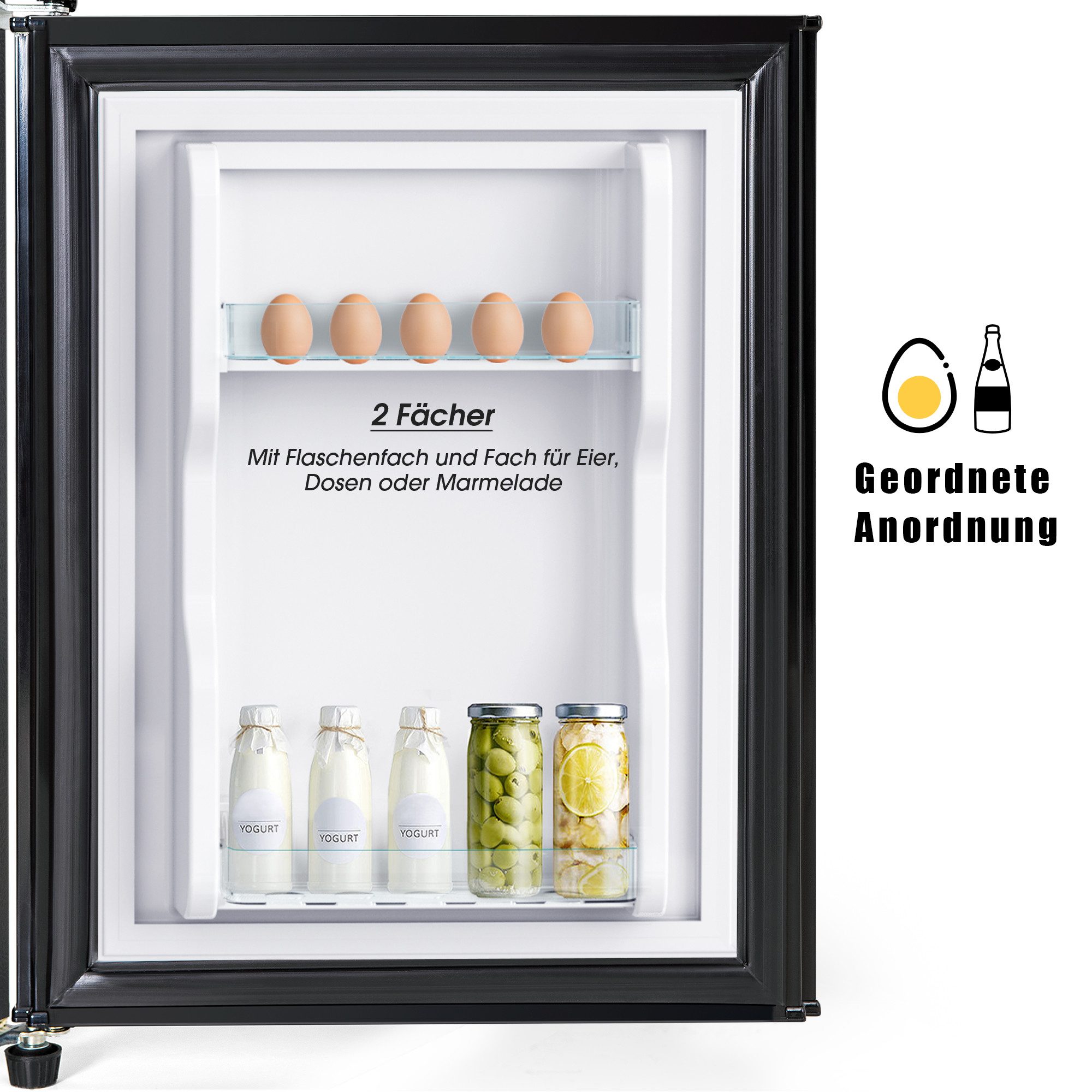 Merax Table Top Kühlschrank mit Gefrierfach, LED-Beleuchtung, Kühl- und Gefrierfunktion BCD-86A, 87 cm hoch, 42 cm breit, Mini Kühlschrank mit Doppeltür, 60 L, freistehend und klein