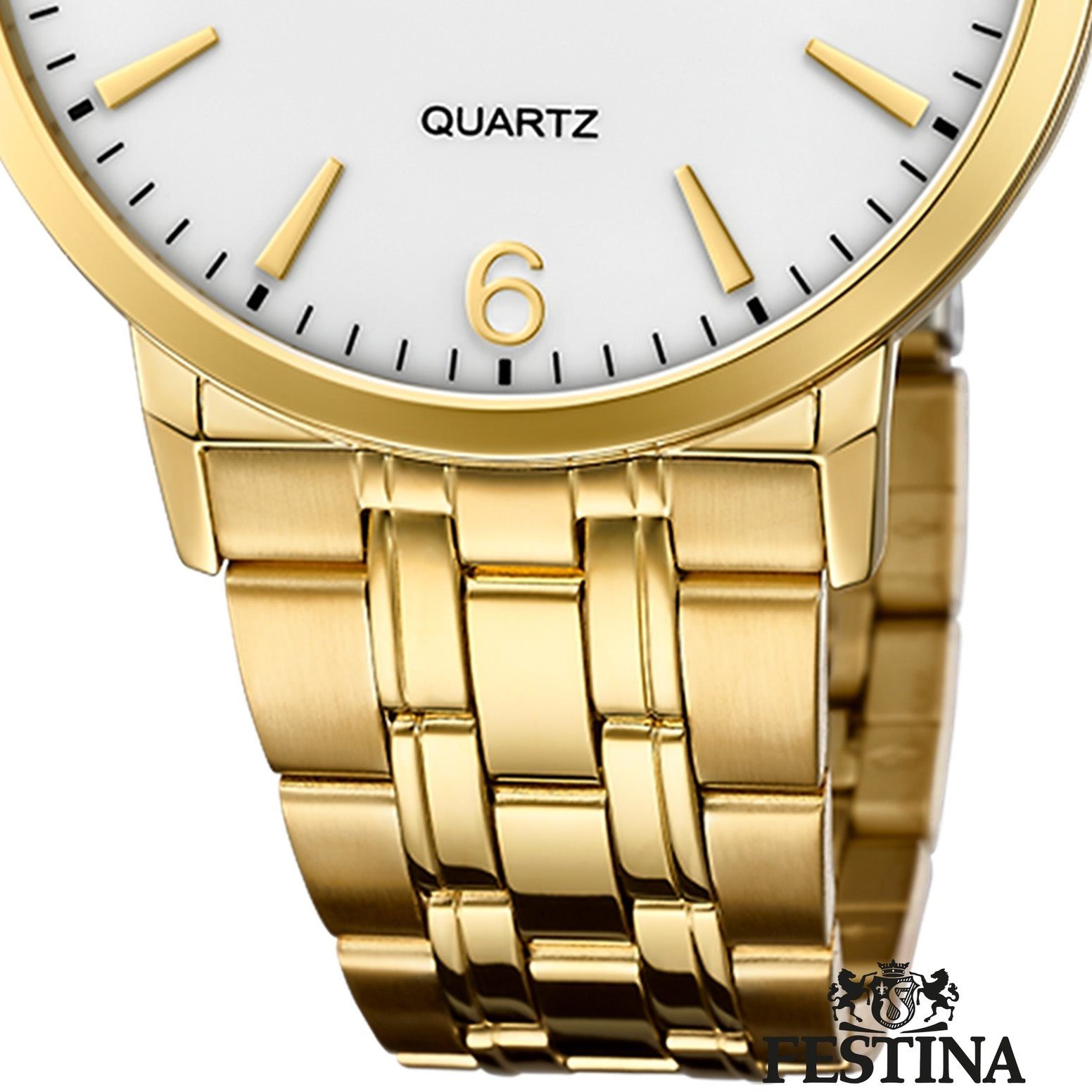 Festina Quarzuhr Festina Elegant Herren Uhr F20513/2, (Analoguhr), Herren Armbanduhr rund, Edelstahlarmband gold, Elegant