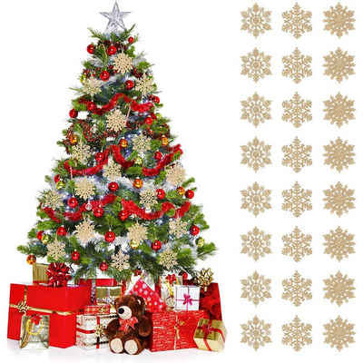 Salcar Christbaumschmuck Weihnachtsbaumschmuck Weihnachtsdeko Schneeflocke Dekohänger (24 St), Gold, Weihnachten Deko Anhänger für Weihnachtsbaum