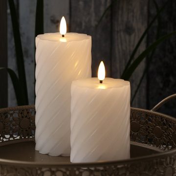 MARELIDA LED-Kerze Twist Echtwachs gedrehte Stumpenkerze flackernd H: 12,5cm Timer weiß