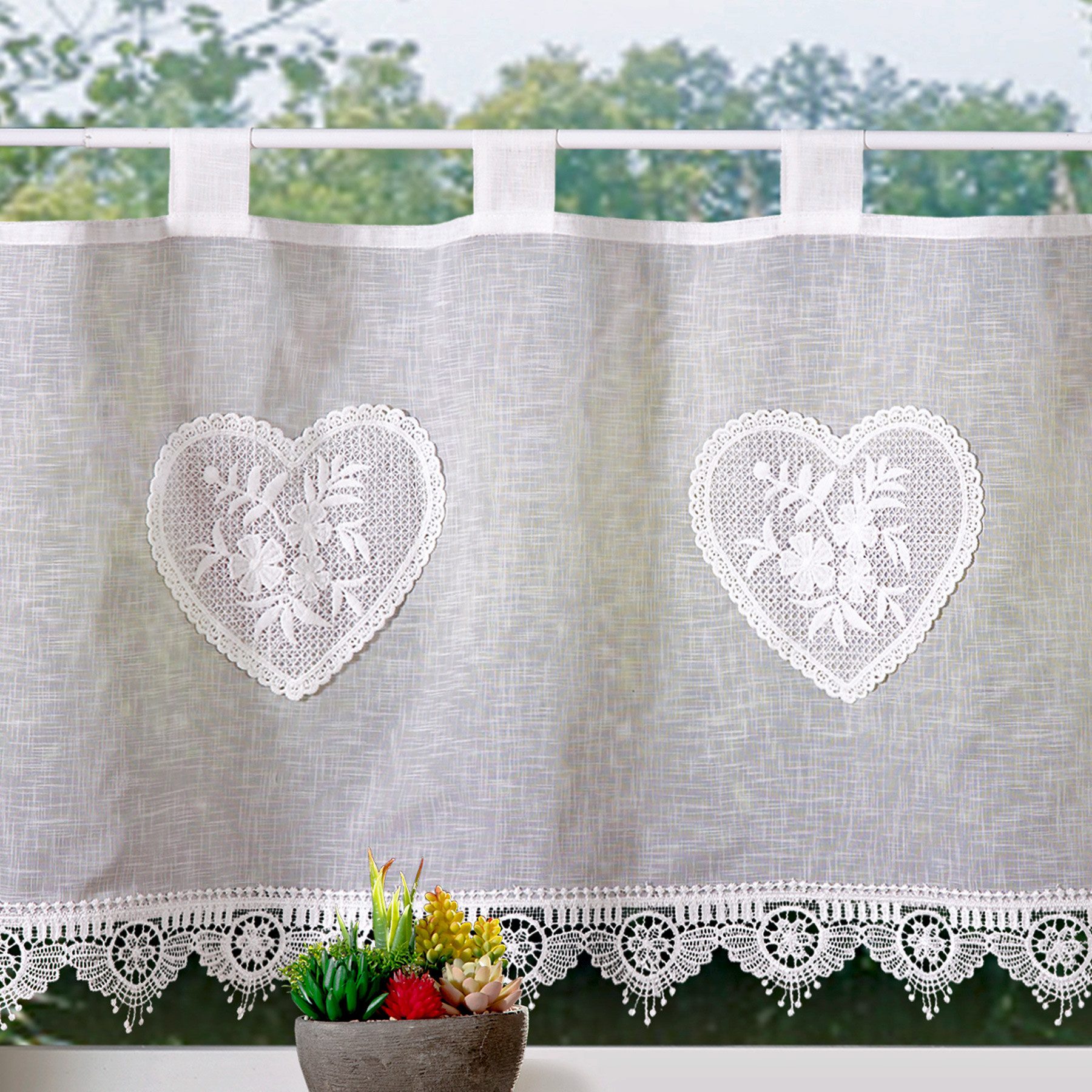 heimtexland Scheibengardine Landhaus Gardine Leinen Optik natur Kurzstore (1 St), Schlaufen, halbtransparent, Polyester, Schlaufen Bistrogardine 45x120 cm I Her – Bild 3 von 5