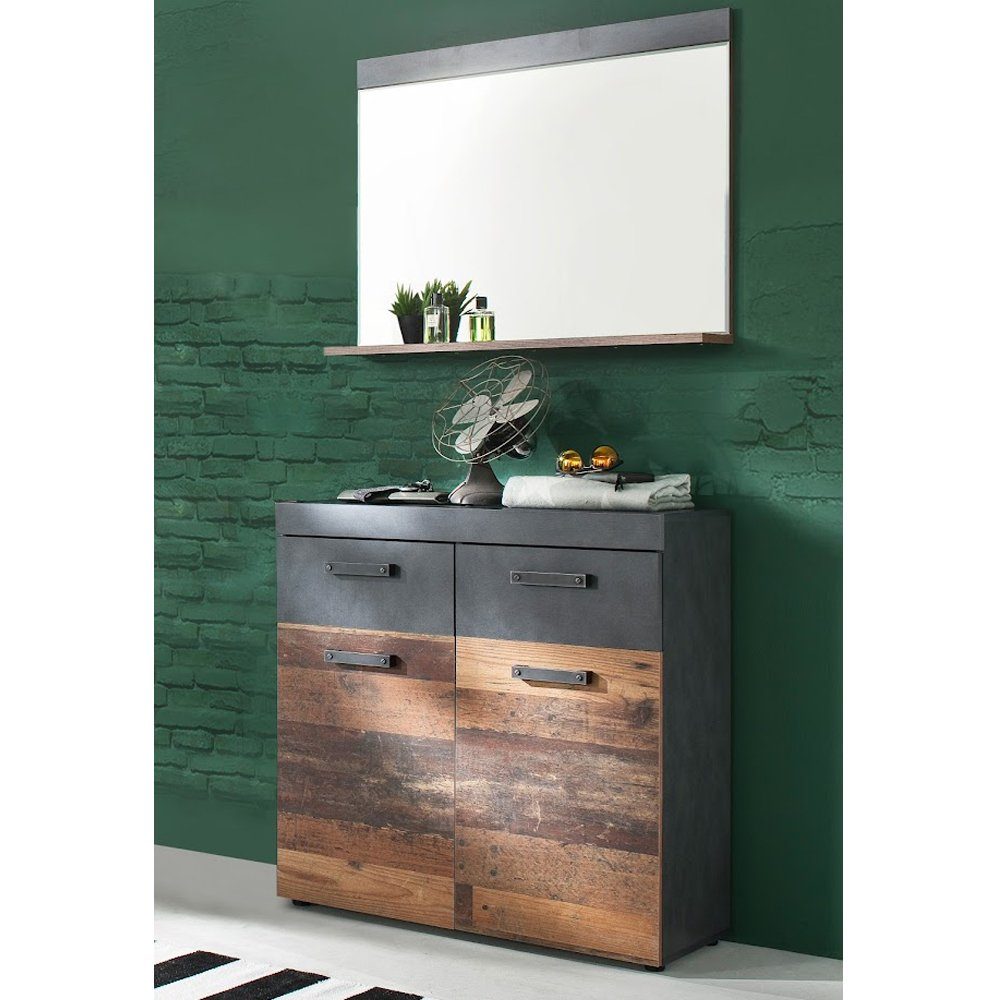 trendteam Garderoben-Set, Garderobenmöbel Garderoben-Kombi Flurschrank Braun/Grau 90x192x34cm