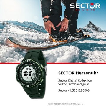 Sector Digitaluhr Sector Herren Armbanduhr Digital, Herren Armbanduhr rund, groß (ca. 41mm), Silikonarmband grün, Casual