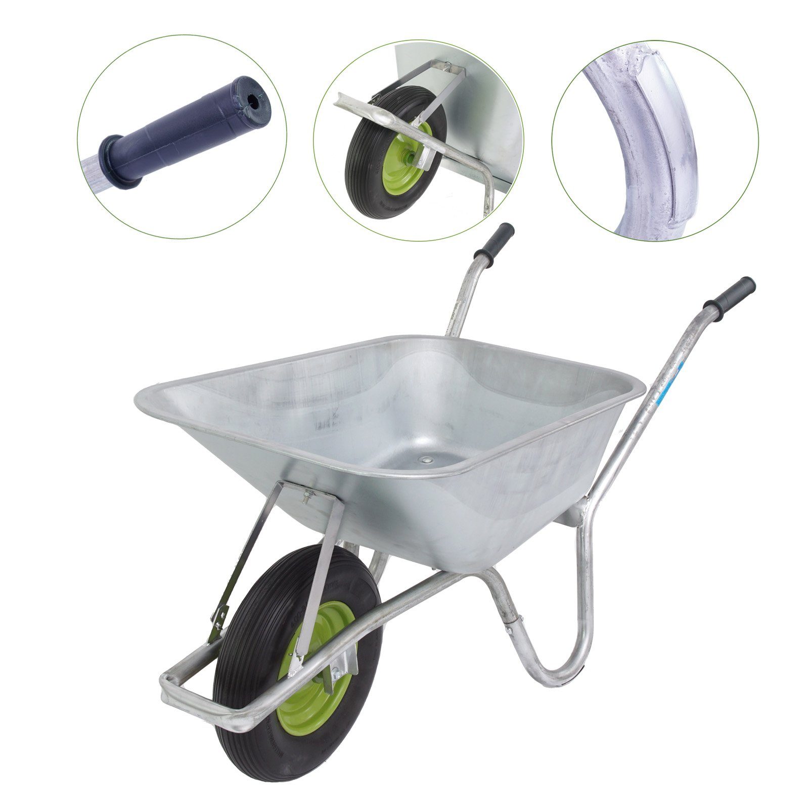 TRUTZHOLM Schubkarre 100L 250kg Vollgummirad Stahlfelge Stahlwanne Schutzbügel Verstärkung, (Einzeln, 1-tlg), verzinktes Stahlgestell