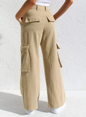 ZWY Gerade Jeans Workerjeans, Straight-Jeans Damen Hoher Taille Jeanshosen (1-tlg) Wide Leg Schlaghose Baggy Cargo Pants(13-tlg)