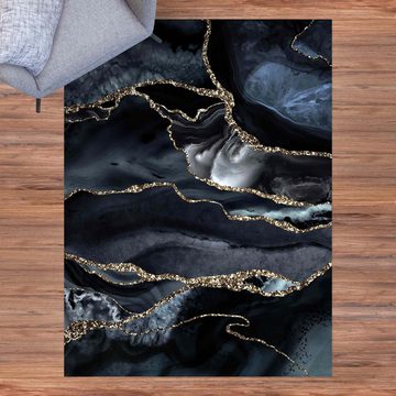 Teppich Vinyl Wohnzimmer Schlafzimmer Flur Küche Steinoptik Abstrakt, Bilderdepot24, rechteckig - schwarz glatt, nass wischbar (Küche, Tierhaare) - Saugroboter & Bodenheizung geeignet