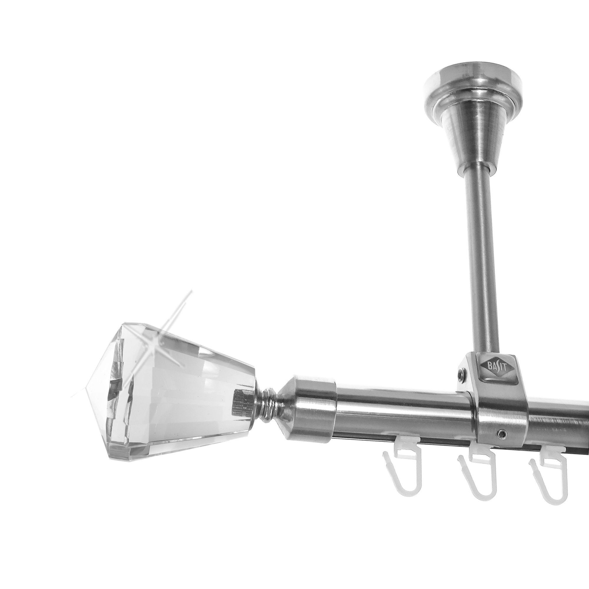 BASIT Gardinenstange Innenlauf Edelstahloptik 20mm mit Deckenträgern 360 cm E36, Ø 20 mm, 1-läufig, verschraubt, Aluminium, D51I 360 cm E36 Knauf Kristall