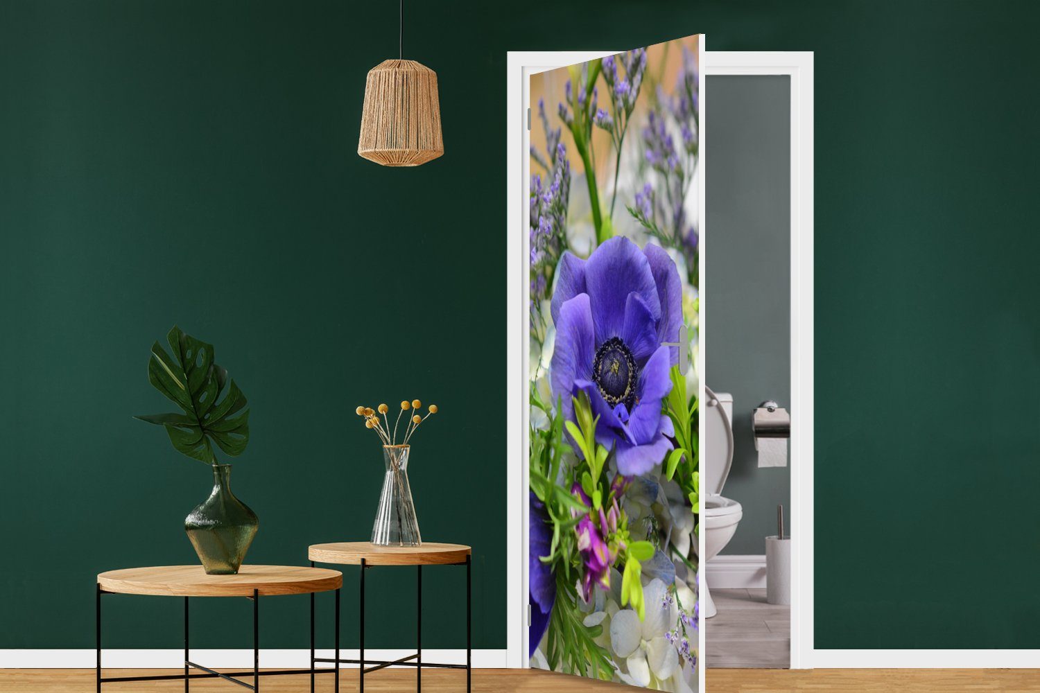 MuchoWow Türtapete Tür, bedruckt, (1 Strauß, Matt, für Türaufkleber, in 75x205 einem St), Tulpen Blaue Fototapete cm