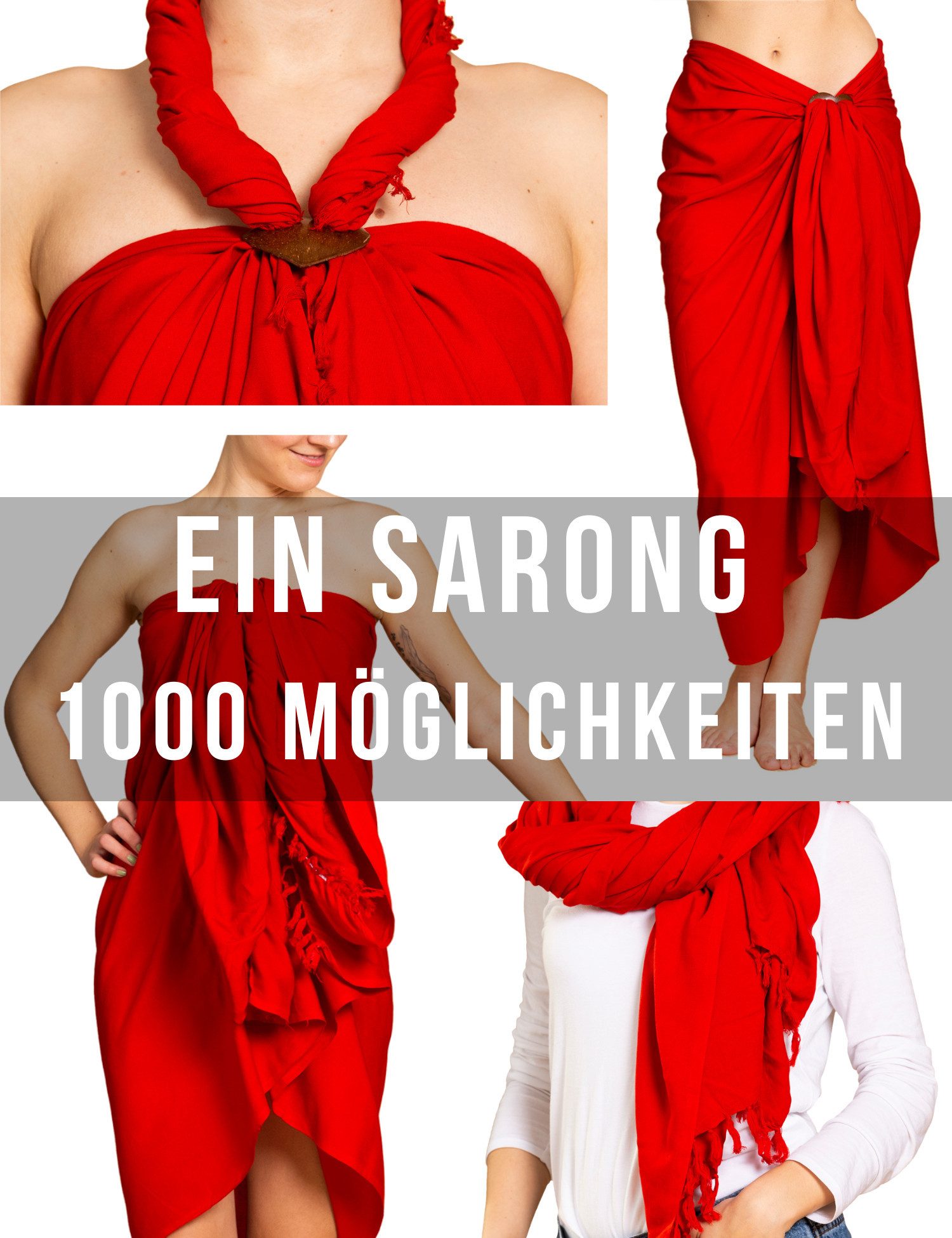 PANASIAM Sarong Pareo einfarbig in 2 Größen als Strandtuch Strandkleid Strandrock, Viskose, oder Bikini Cover-up Tuch für den Strand Schultertuch Schal Halstuch