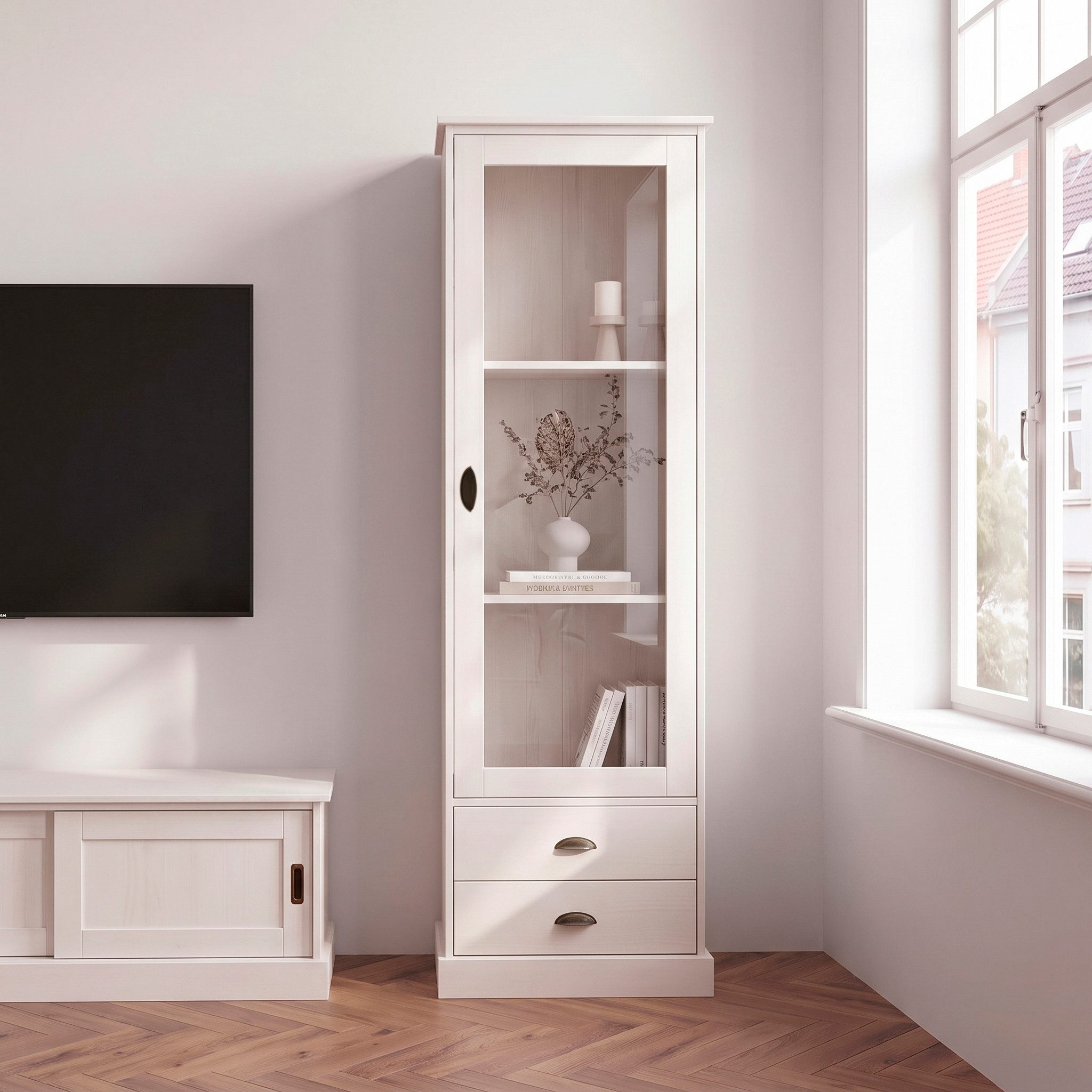 OTTO home Vitrine Schröder mit 1 Schiebetür, 2 Schubkästen, aus massivem Kiefernholz, Breite 55cm – Bild 2 von 5
