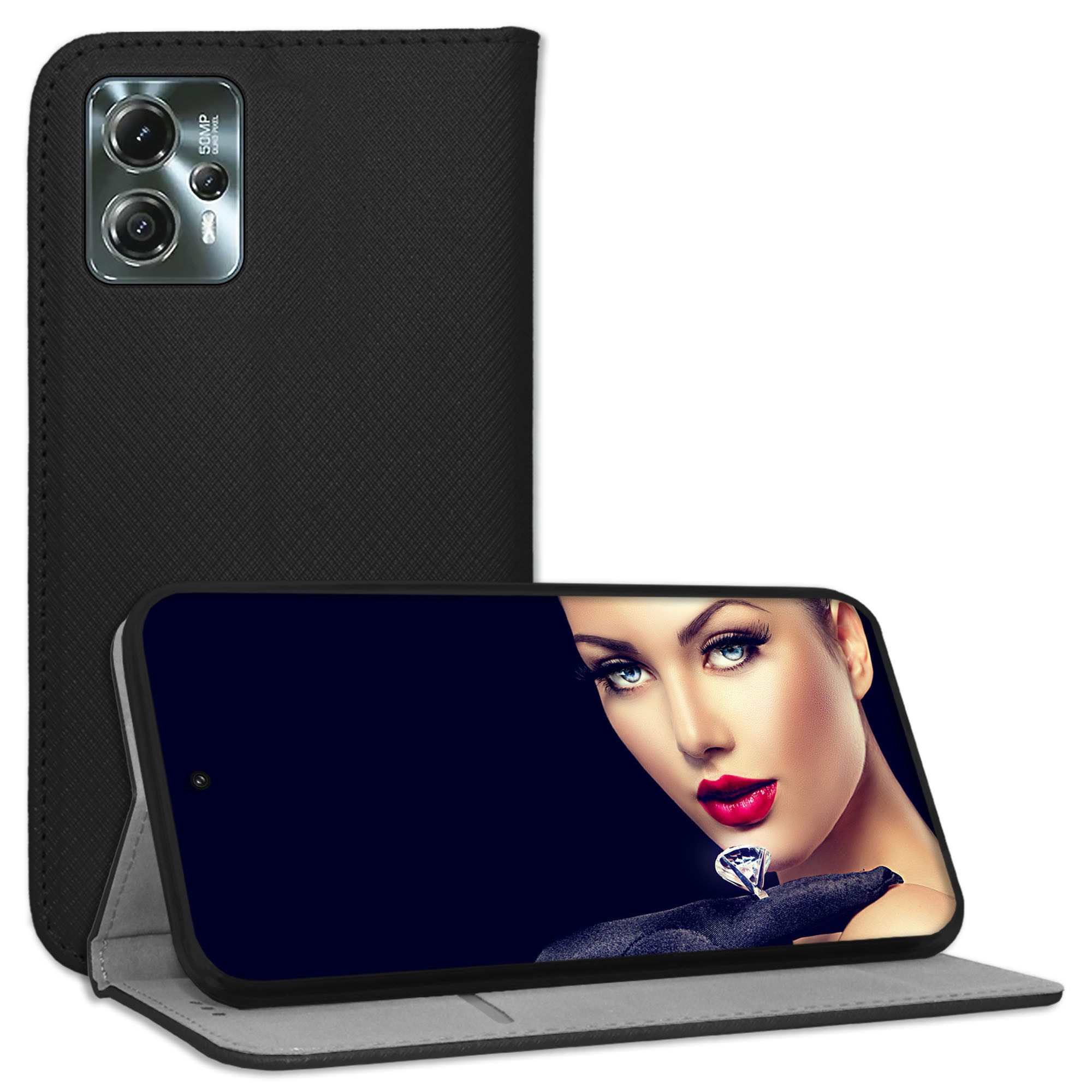 mtb more energy Smartphone-Hülle Smart Magnet für Motorola Moto G13, Moto G23, Schwarz, Bookstyle Klapphülle Cover Wallet Case aus Kunstleder