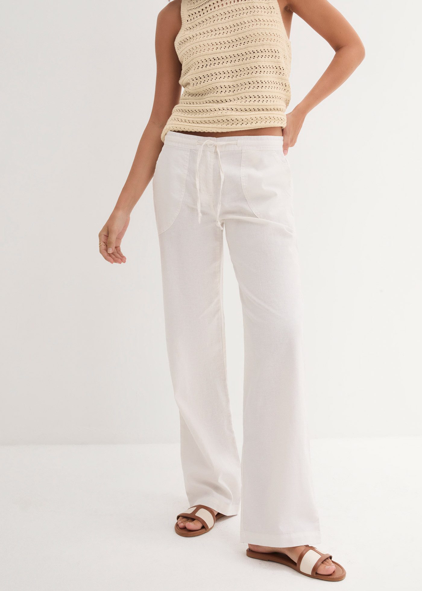 bonprix Leinenhose Loose Fit, mit Kordelzugbund, mit Eingrifftaschen, mit Gesäßtaschen
