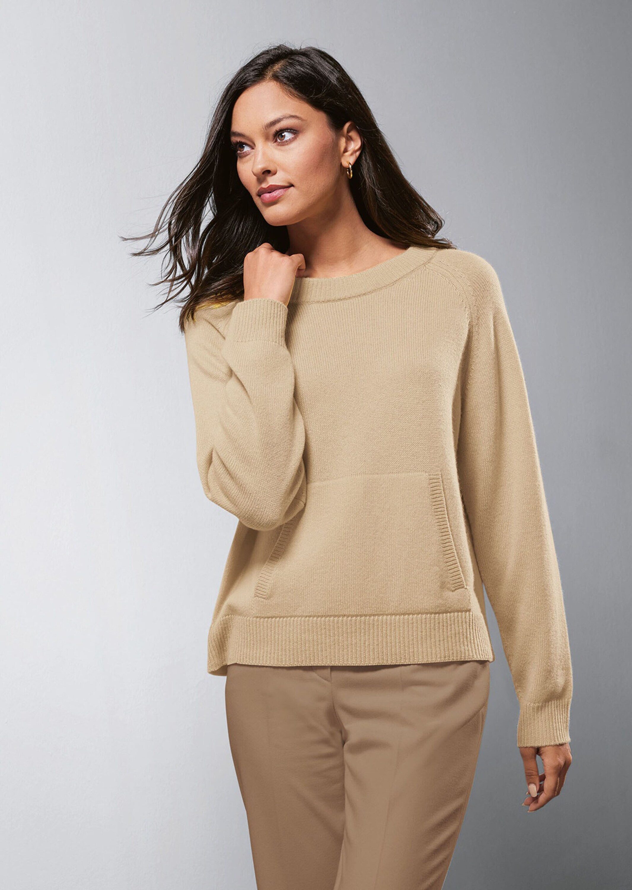 MADELEINE Strickpullover Rundhals-Pullover mit Känguru-Taschen günstig online kaufen
