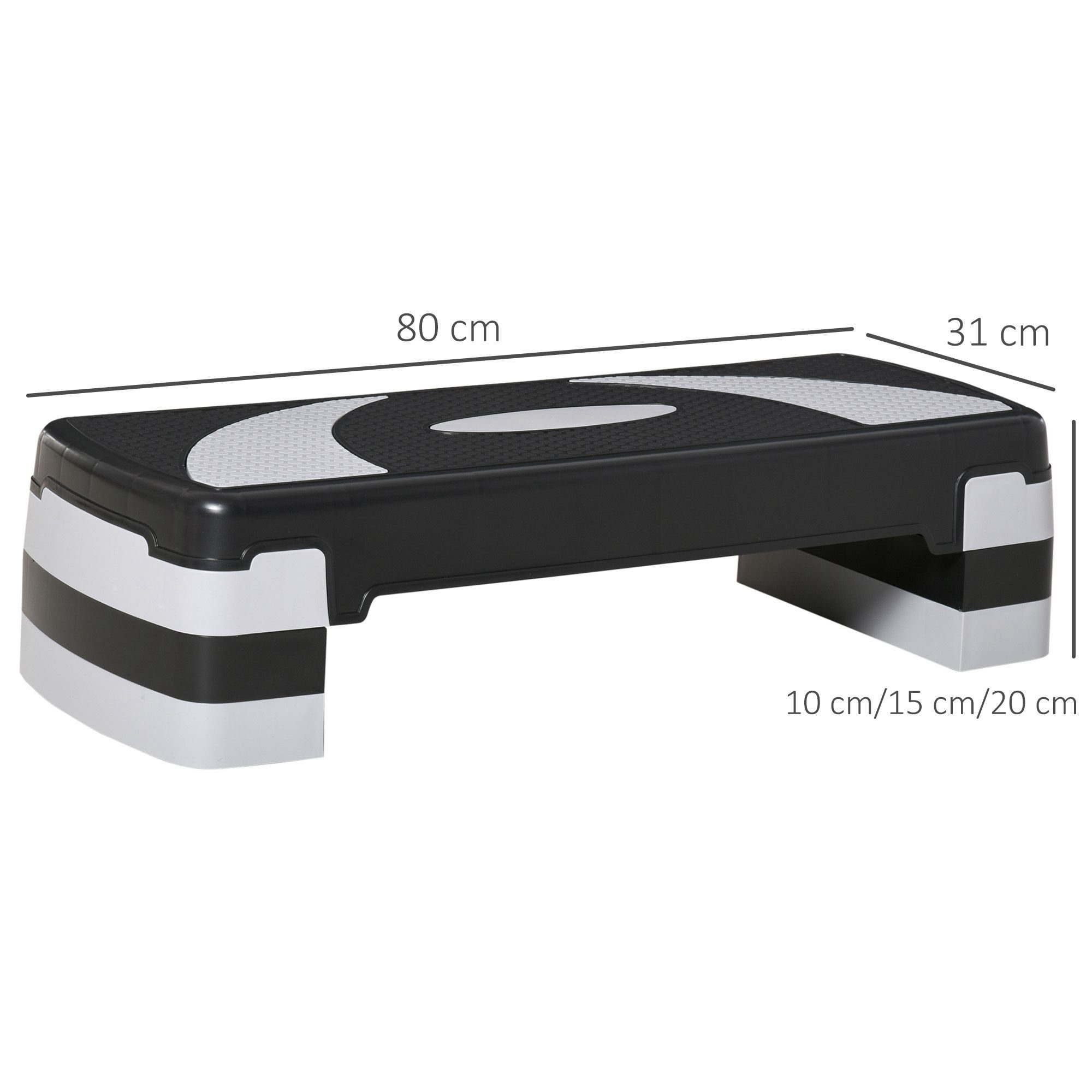 HOMCOM Stepper Steppbrett höhenverstellbar mit 3 Stufen (10/15/20 cm) (Fitness Heimtrainer, 1-tlg., Aerobic-Stepper), für Indoor Outdoor Belastbarkeit bis 150 kg 80 x 31 x 10-20 cm