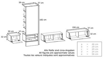 Vladon Wohnwand Manhattan, (Anbauwand bestehend aus 1 Paneel, 4-St., 2 großen und 1 kleinen Klappenschrank), Weiß Matt/Weiß glänzend/Paneel in Eiche sägerau (320x182x37 cm)